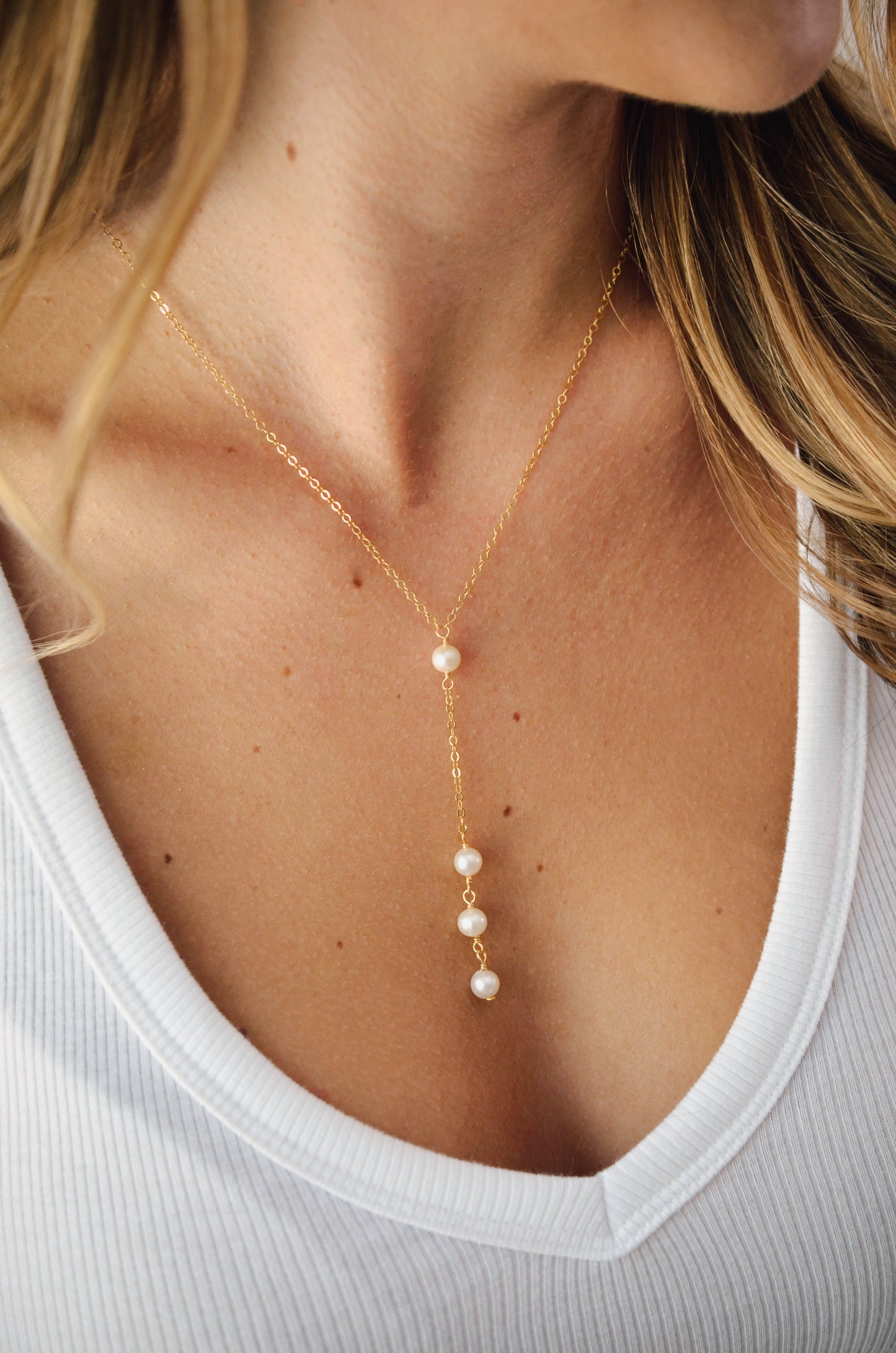 White Freshwater Pearl Y Necklace