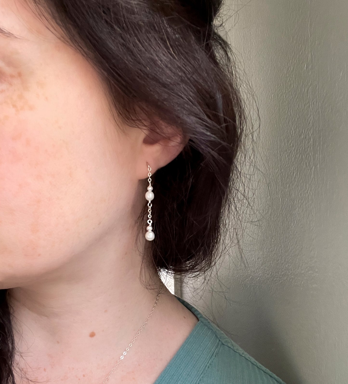 Droplet Pearl Earrings in 14k Gold Filled or Sterling Silver