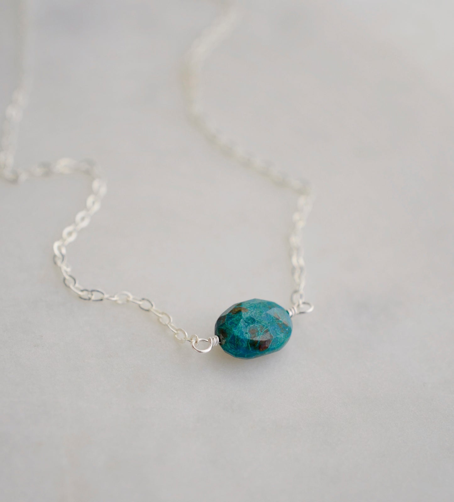 Natural Chrysocolla Necklace, Sterling Silver or Gold Filled