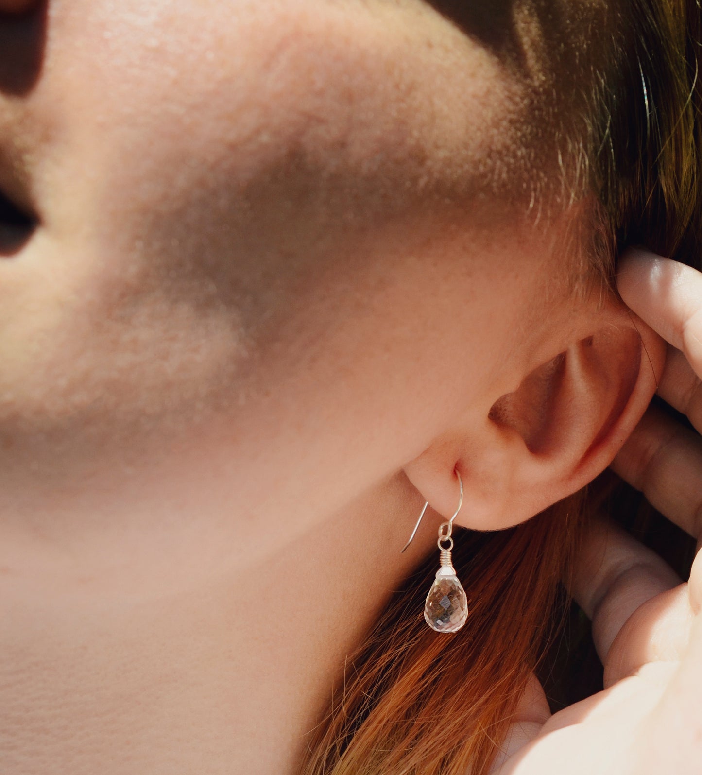 Natural Crystal Quartz Dangle Earrings, Sterling Silver or 14k Gold Filled