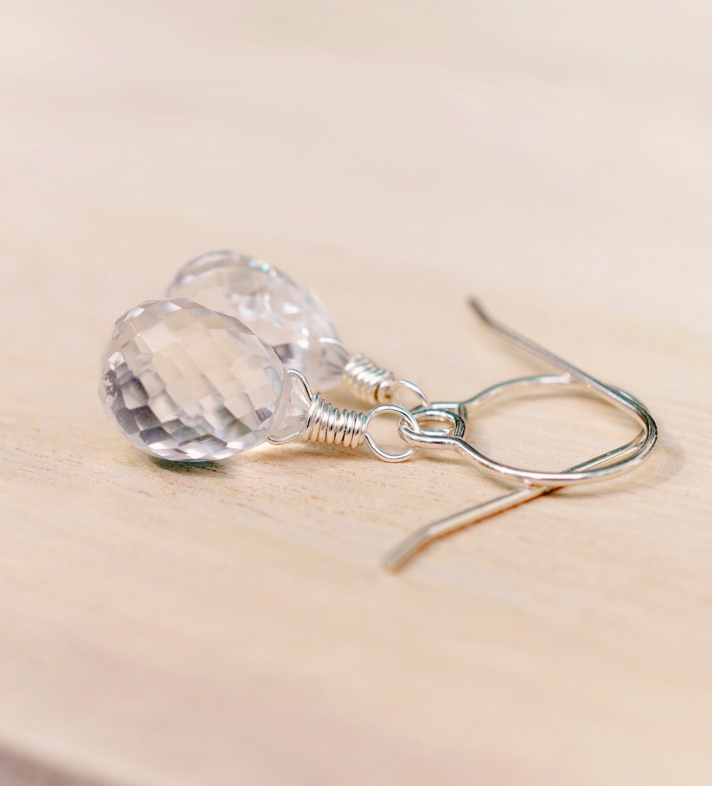 Natural Crystal Quartz Dangle Earrings, Sterling Silver or 14k Gold Filled