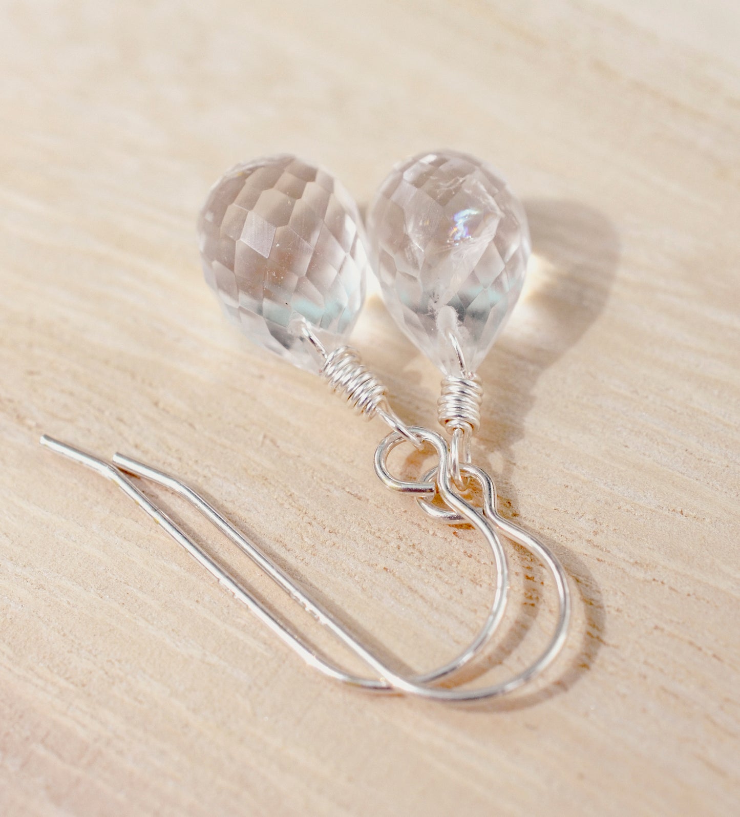 Natural Crystal Quartz Dangle Earrings, Sterling Silver or 14k Gold Filled