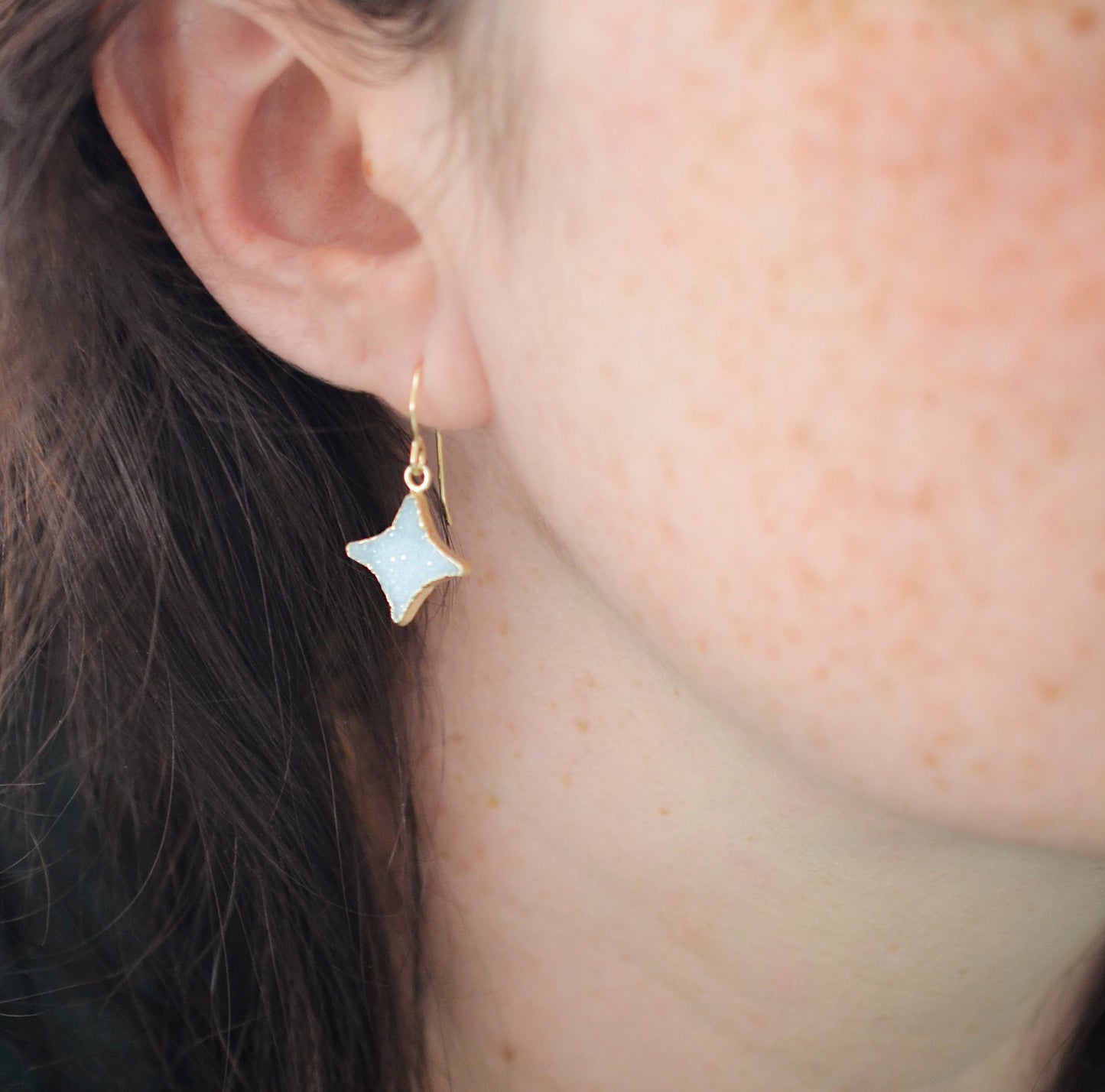 North Star Earrings - Quartz Druzy