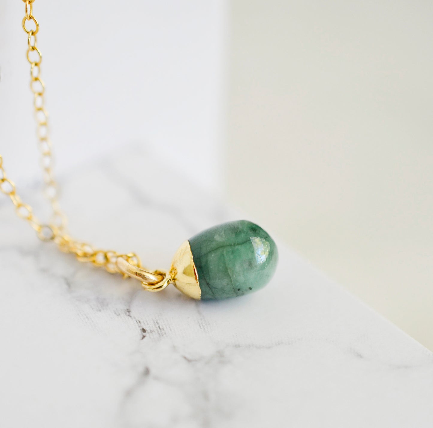 Mia Necklace - Raw Emerald 14k Gold Filled