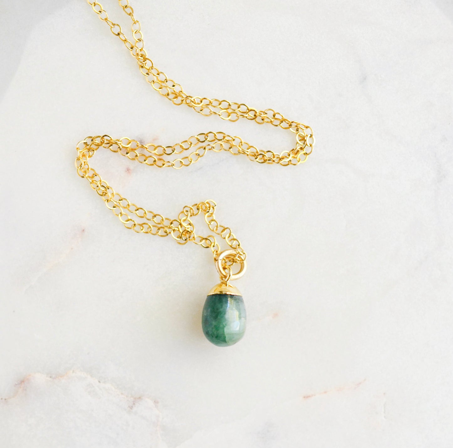 Mia Necklace - Raw Emerald 14k Gold Filled