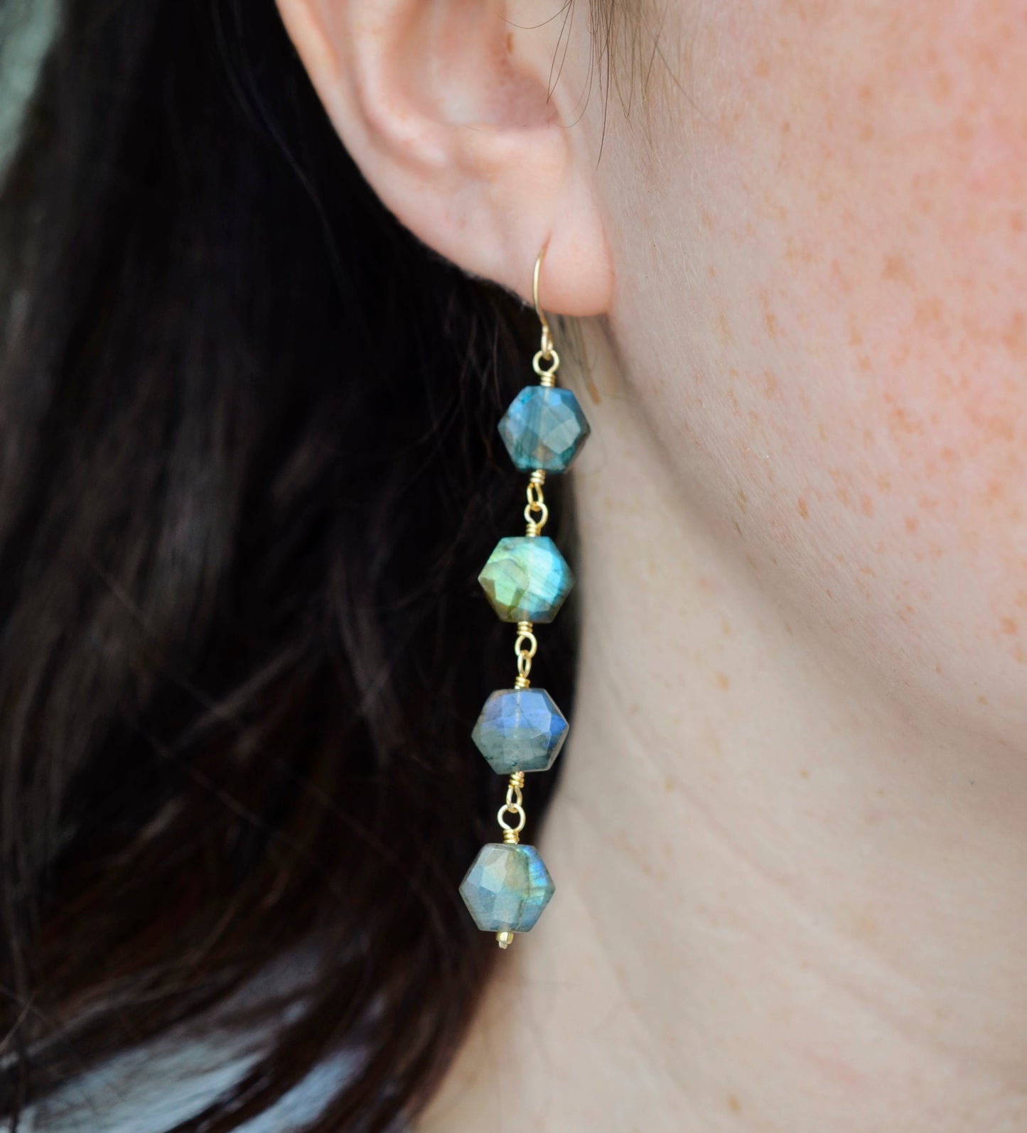 Azora Earrings - Hexagonal Labradorite