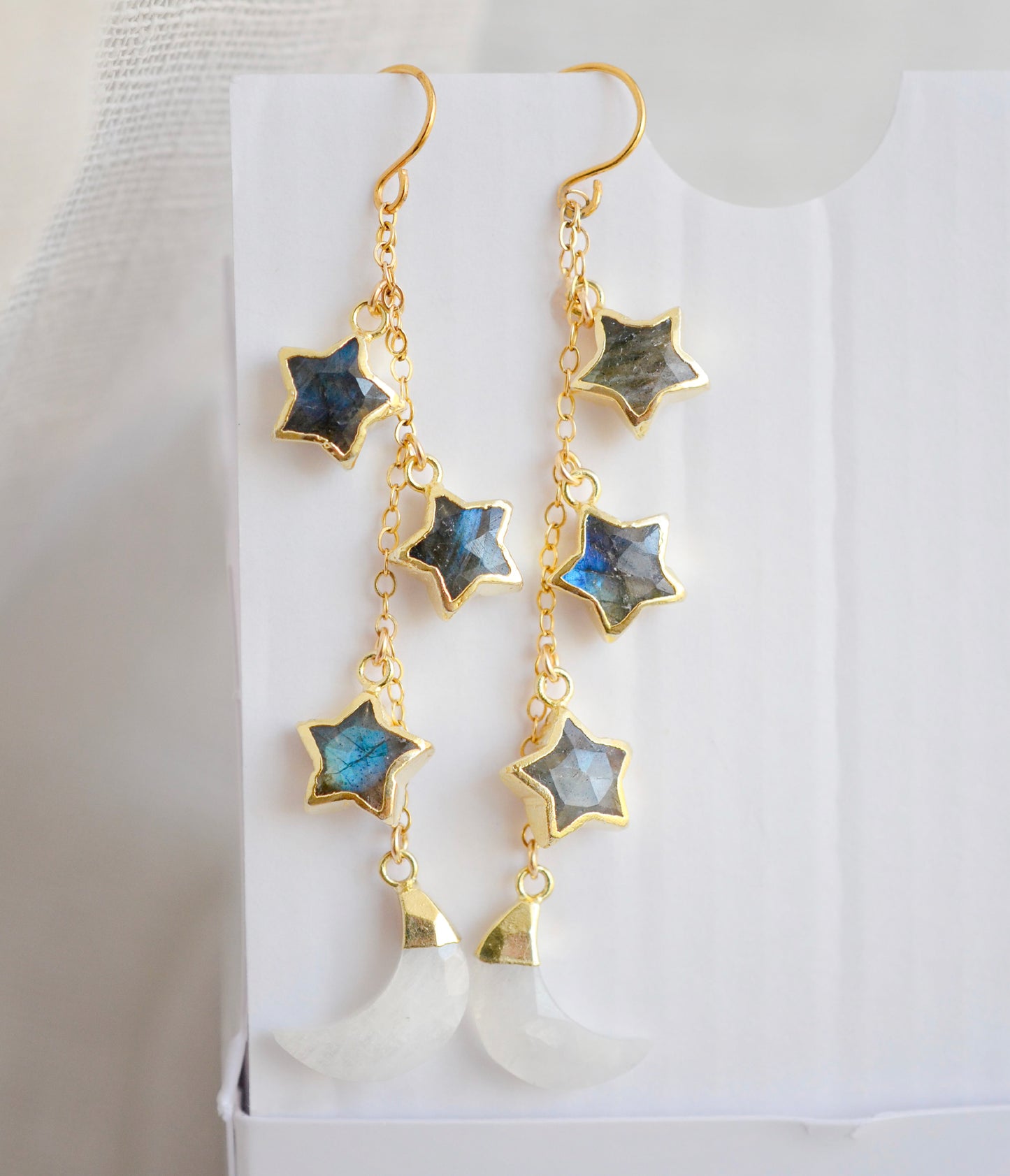 Stargazer Moon Earrings - Labradorite & Moonstone