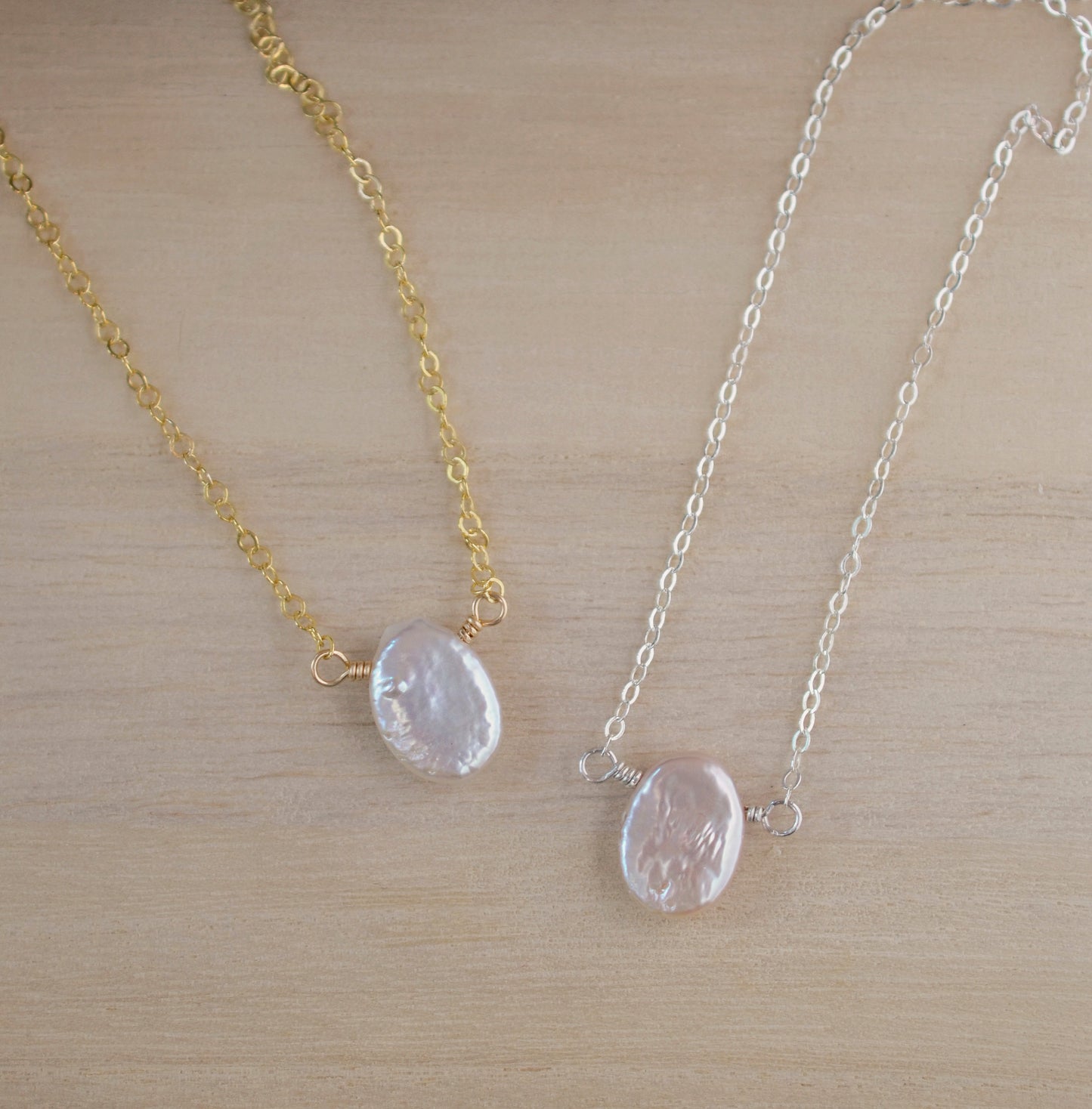 Natural White Freshwater Pearl Necklace, Sterling Silver or 14k Gold Filled