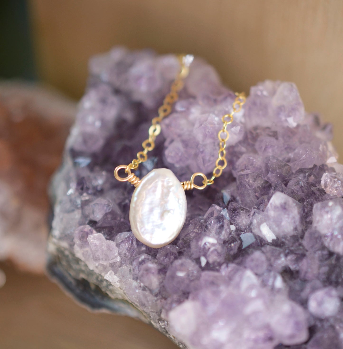 Natural White Freshwater Pearl Necklace, Sterling Silver or 14k Gold Filled