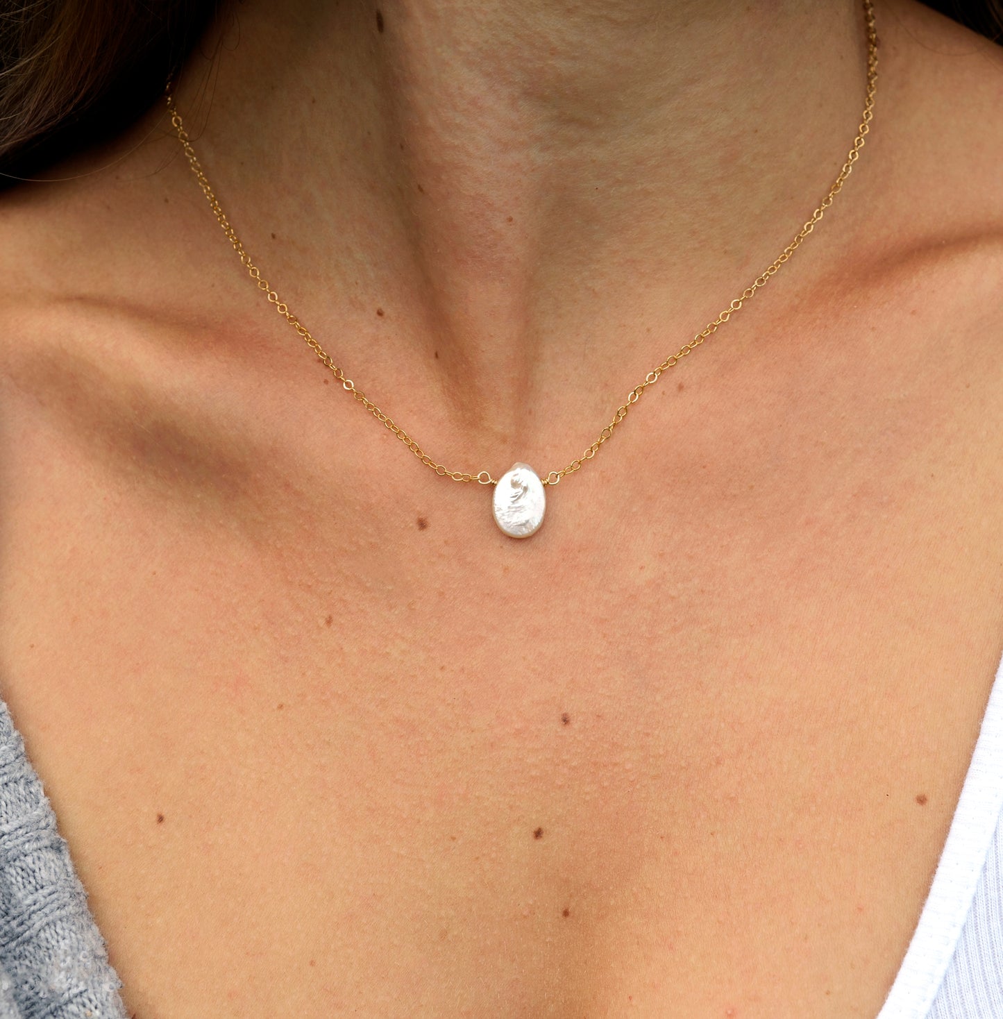 Natural White Freshwater Pearl Necklace, Sterling Silver or 14k Gold Filled