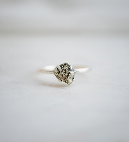 Raw Pyrite Cluster Ring in Sterling Silver