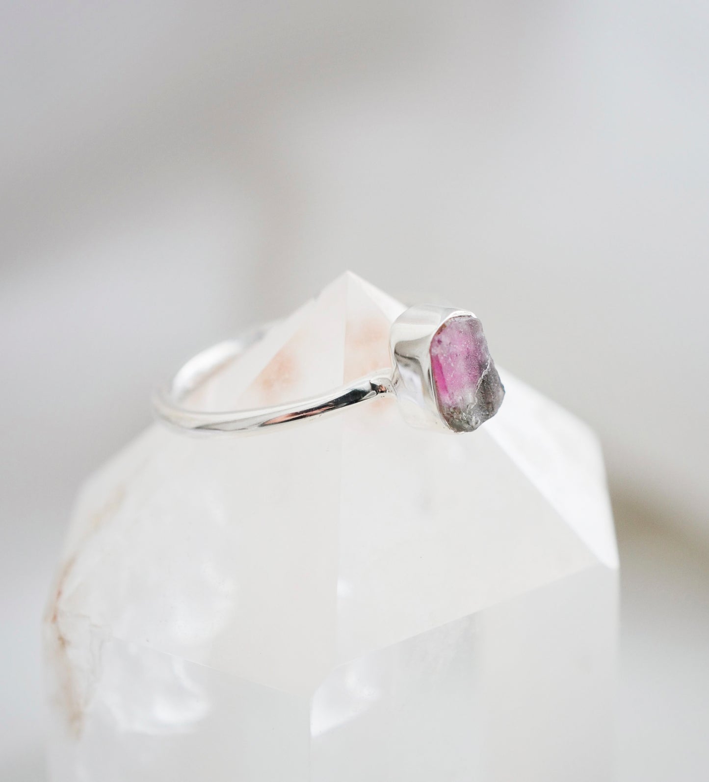 Raw Watermelon Tourmaline Ring in Sterling Silver