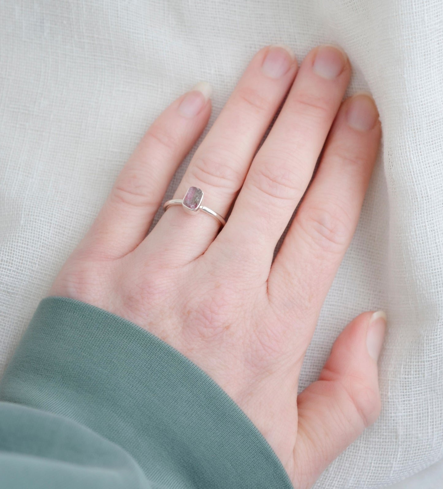 Raw Watermelon Tourmaline Ring in Sterling Silver