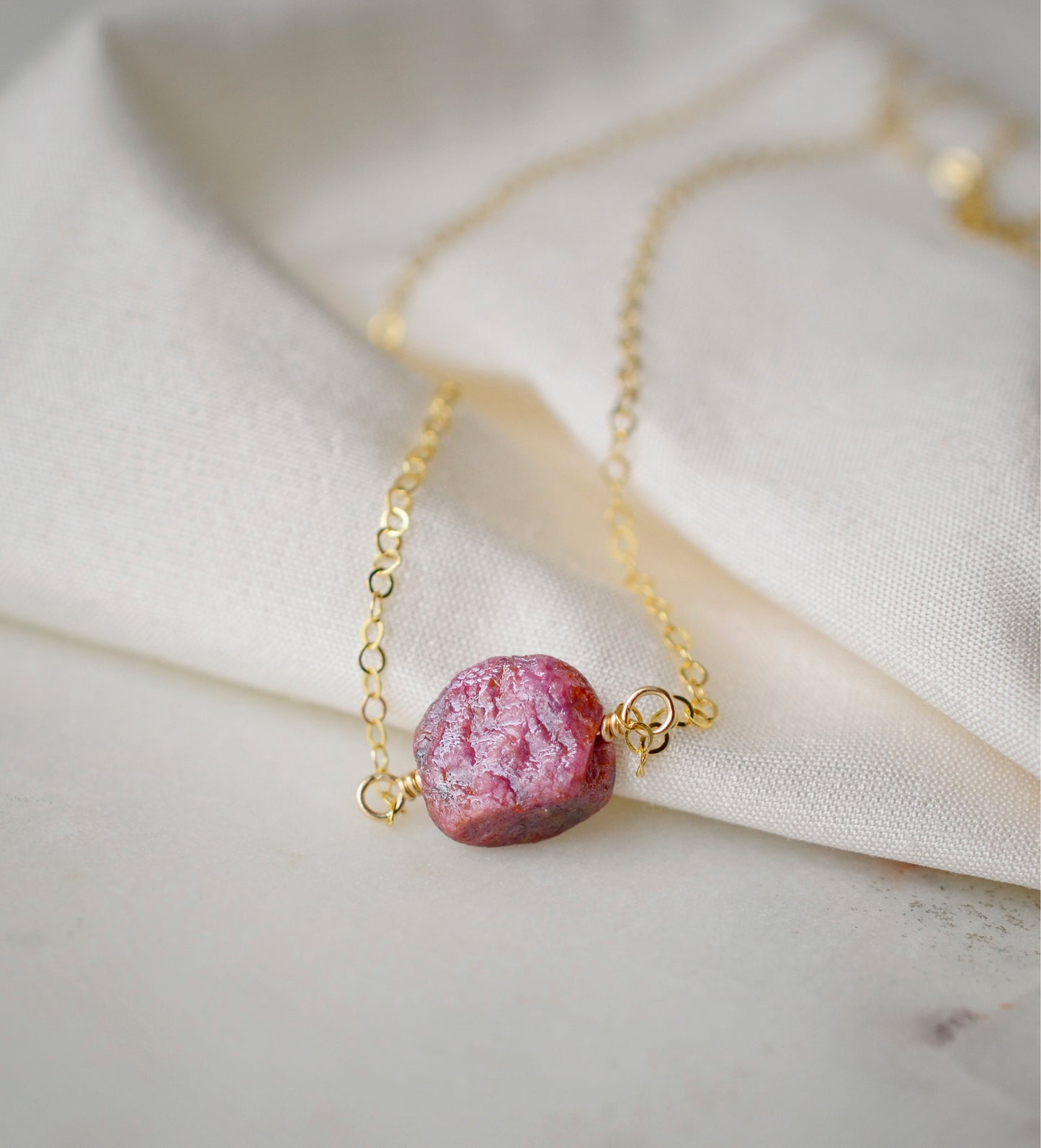 Raw Ruby Necklace in Sterling Silver or 14k Gold Filled