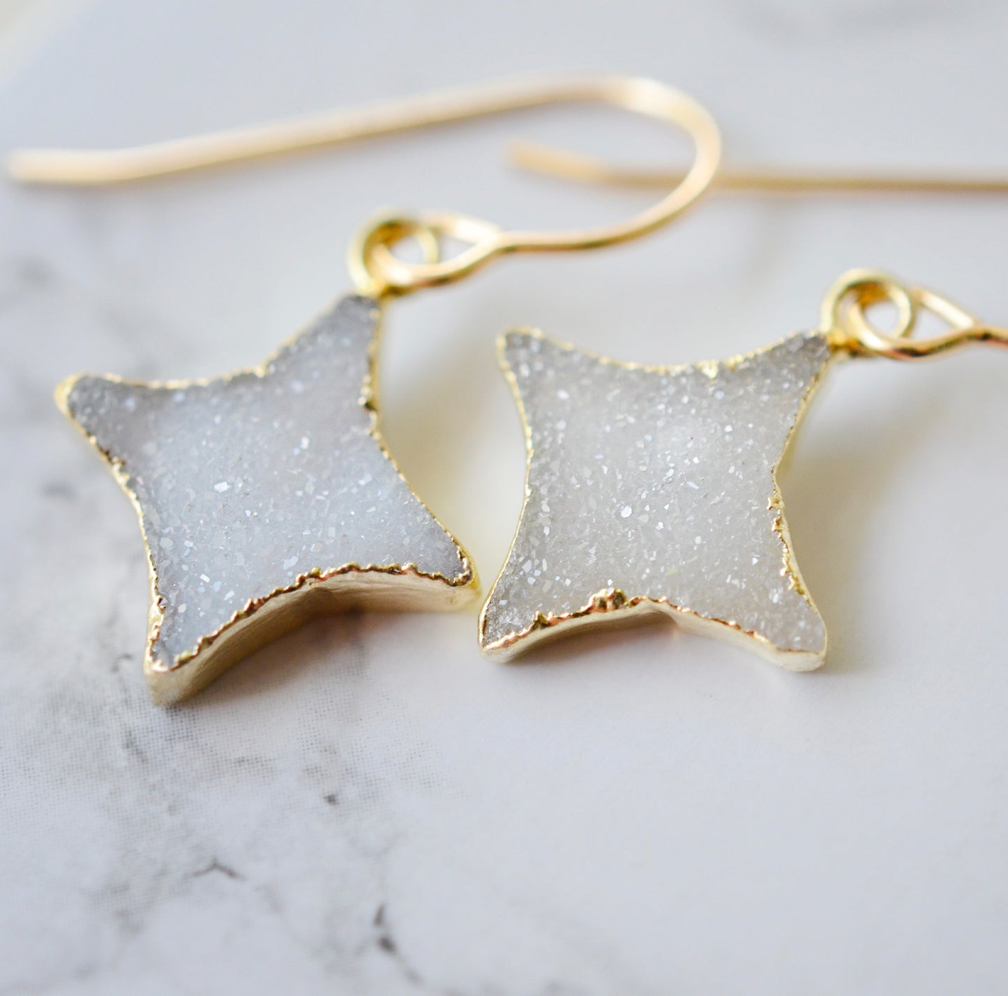 North Star Earrings - Quartz Druzy