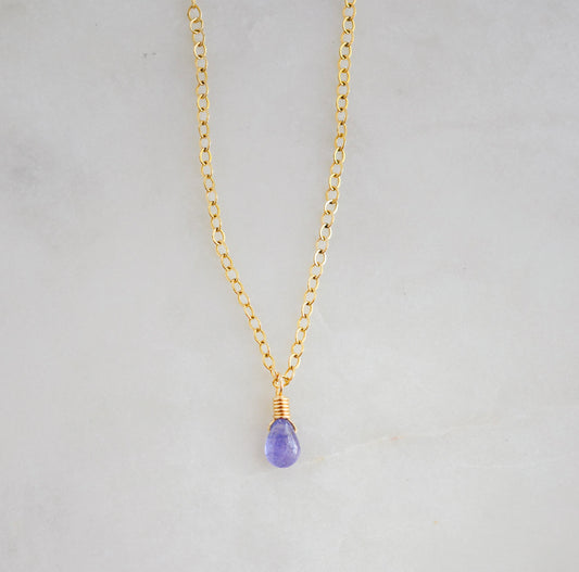 Tiny Tanzanite Droplet Necklace