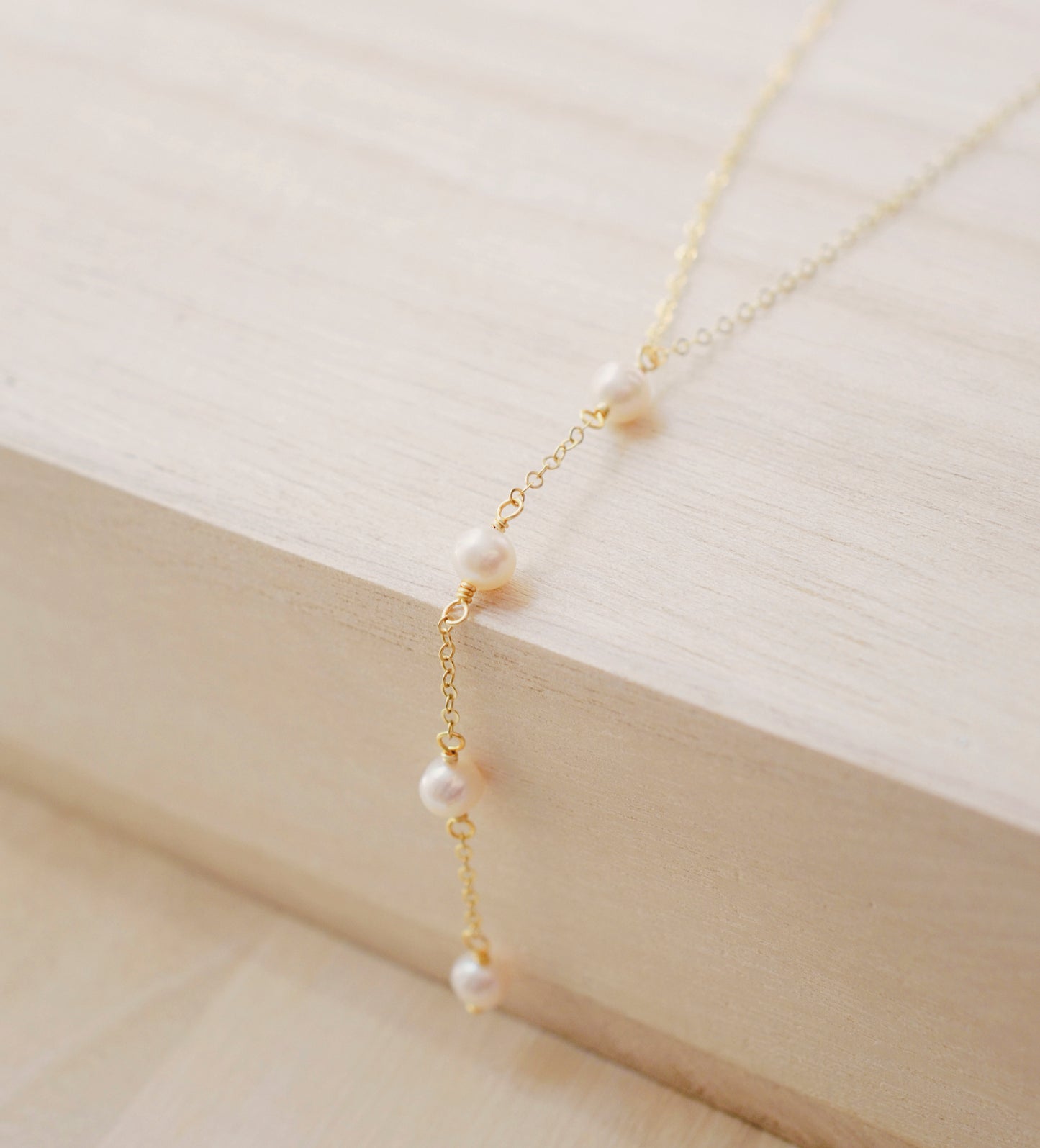 Long White Freshwater Pearl Y Necklace, Gold Filled or Sterling Silver