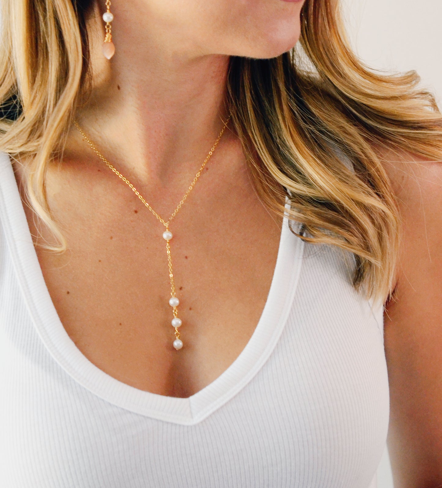 White Freshwater Pearl Y Necklace