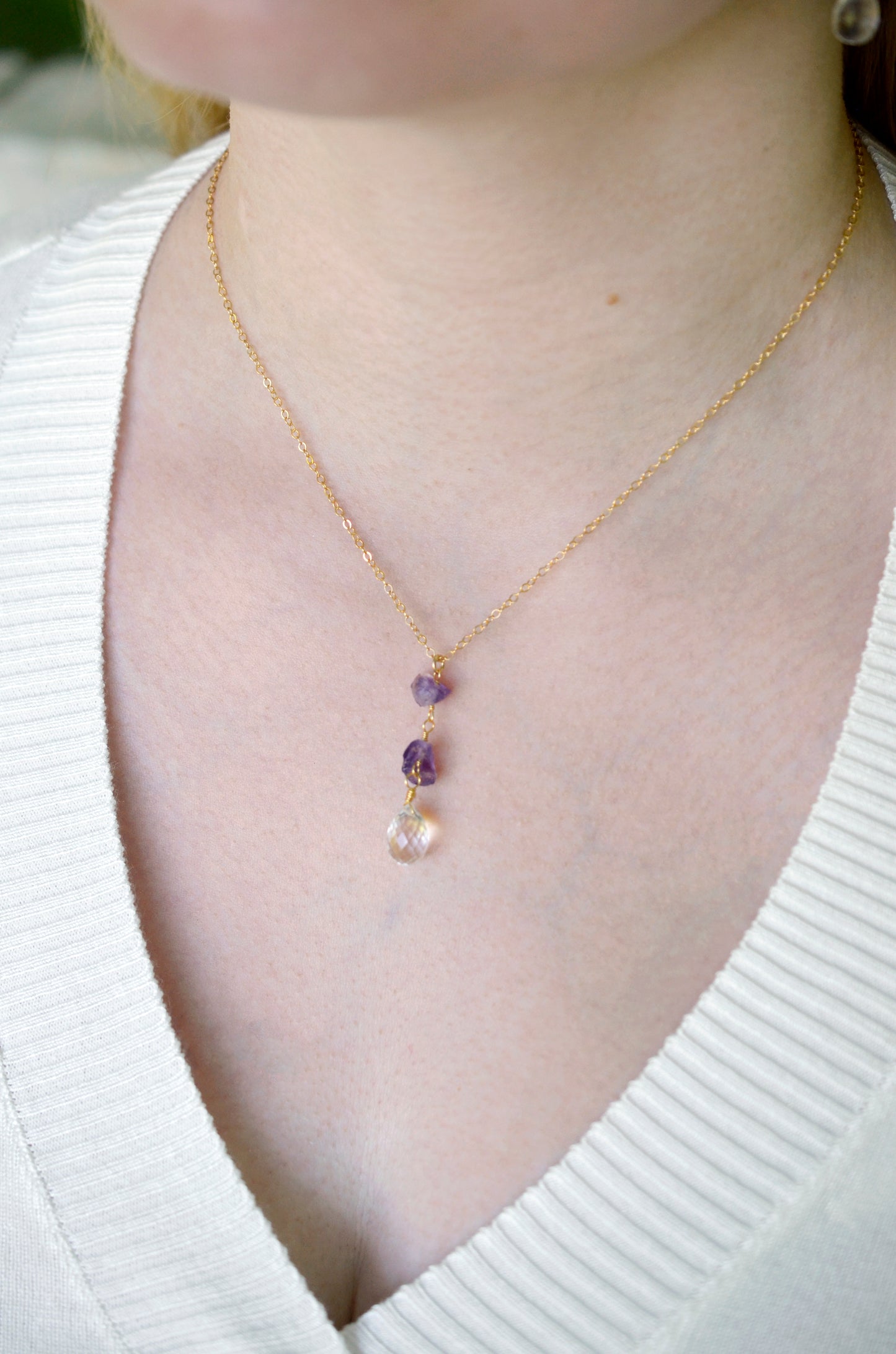Purple Amethyst and Crystal Quartz Necklace