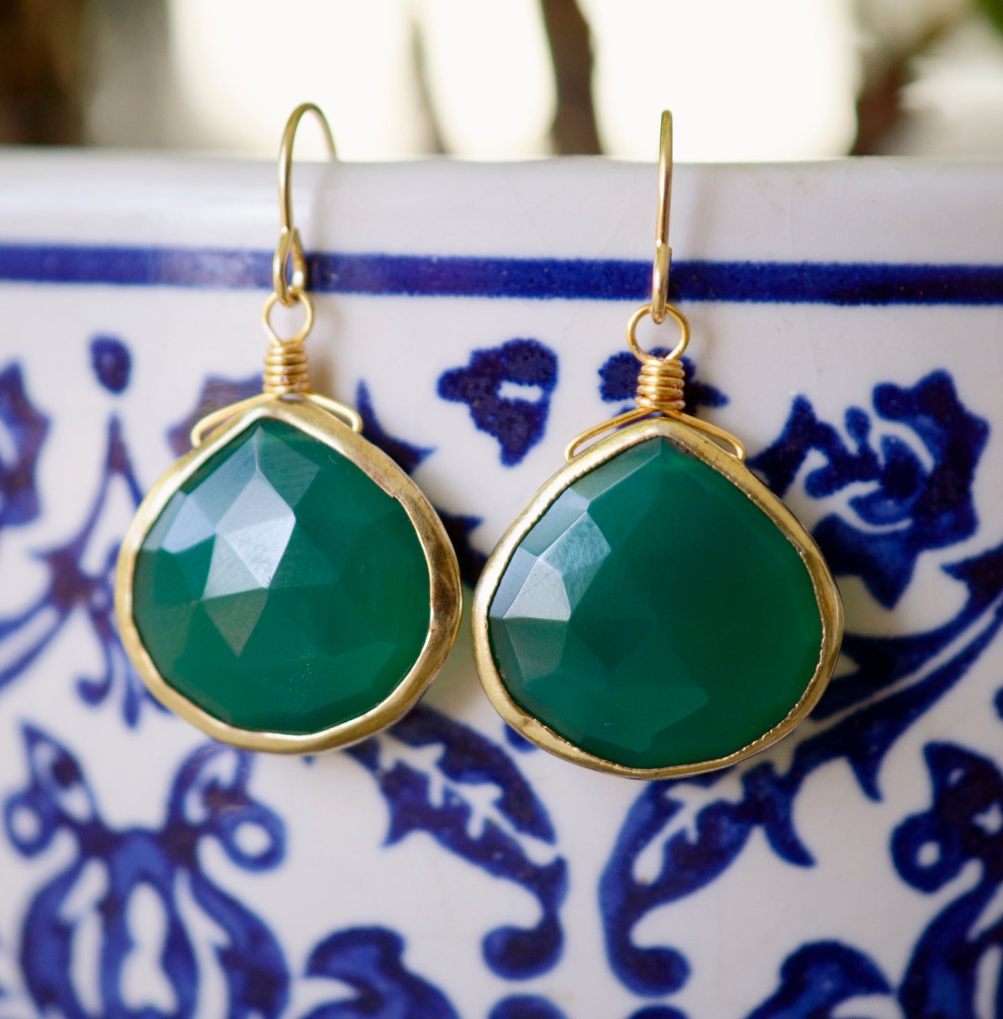 Large Green Onyx Teardrop Earrings