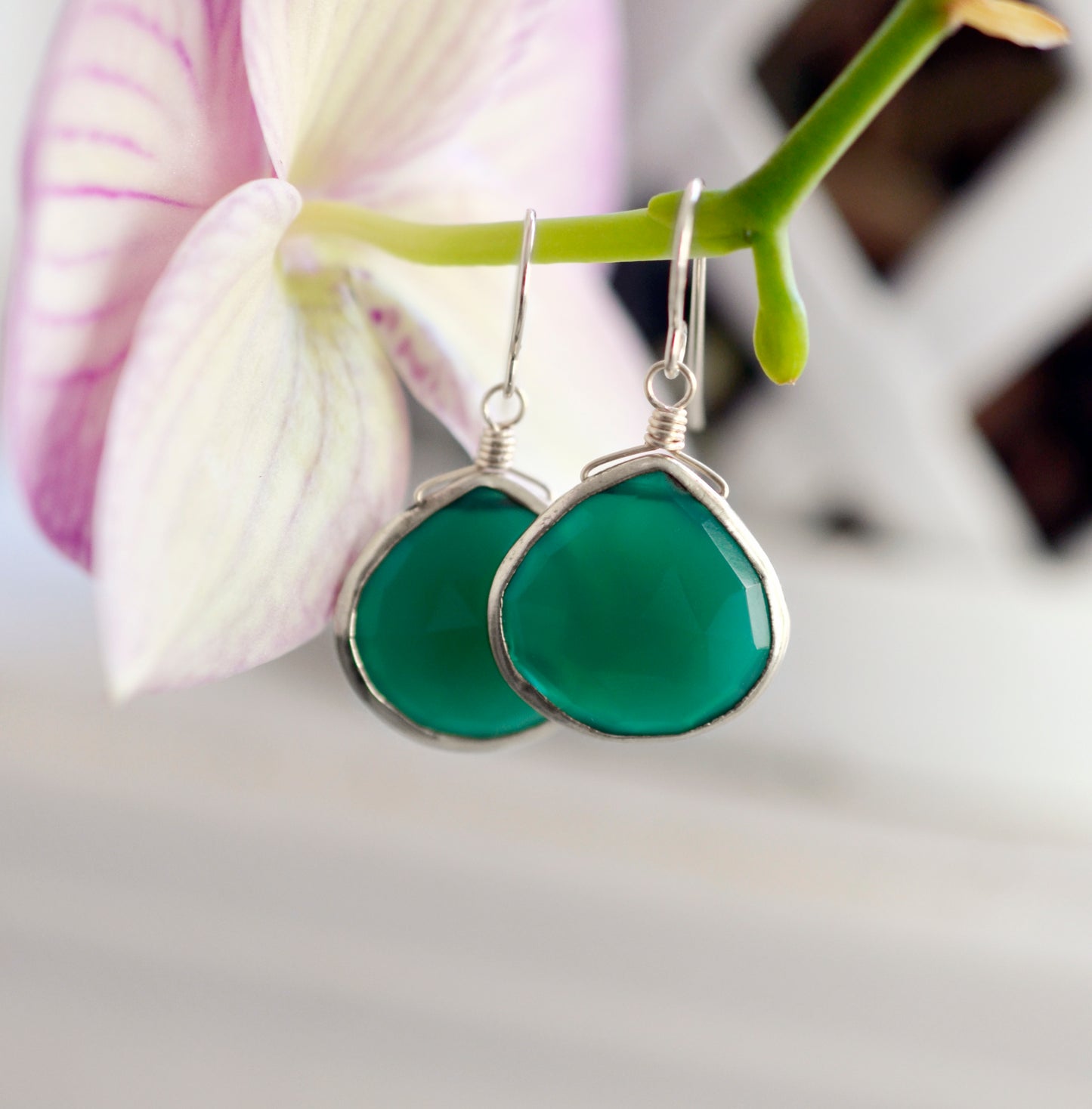 Large Green Onyx Teardrop Earrings