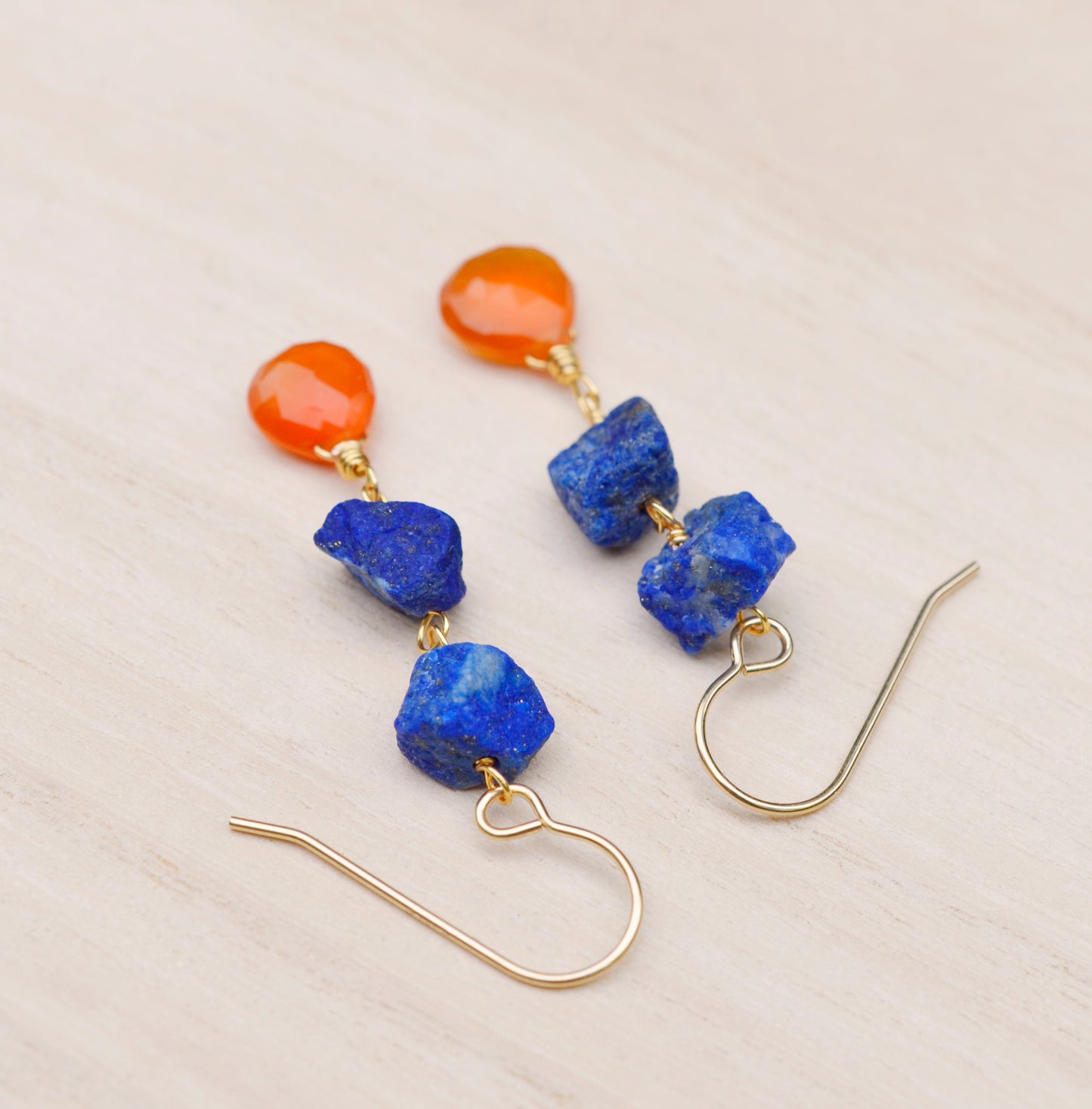 Lapis Lazuli and Carnelian Earrings, Raw Lapis Carnelian Dangles, Crystal Earrings, Sterling Silver or Gold Filled