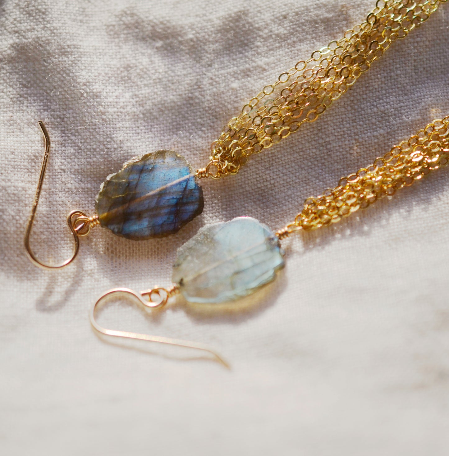 Labradorite Chain Tassel Earring, Sterling Silver or 14k Gold Filled