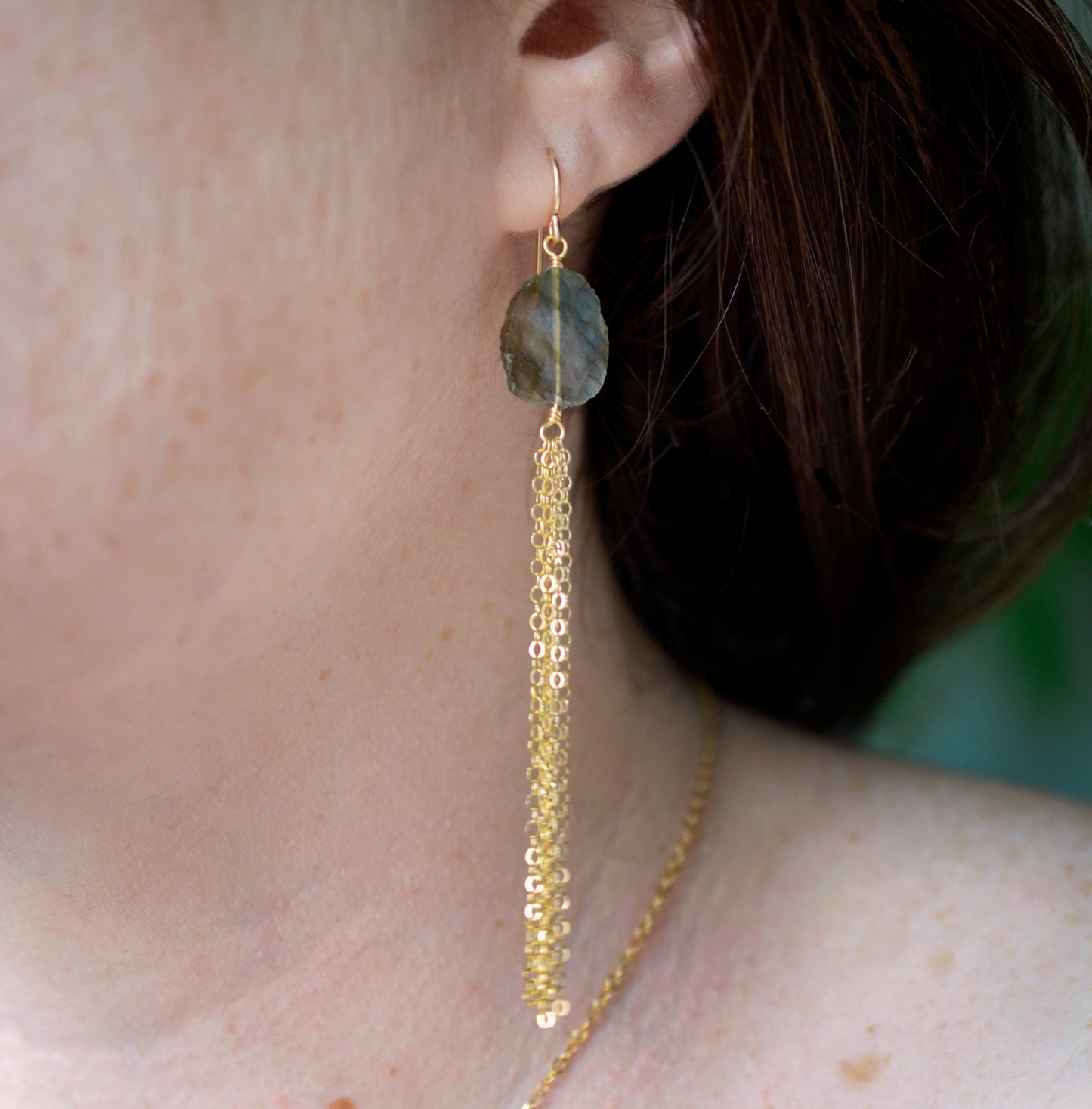 Labradorite Chain Tassel Earring, Sterling Silver or 14k Gold Filled