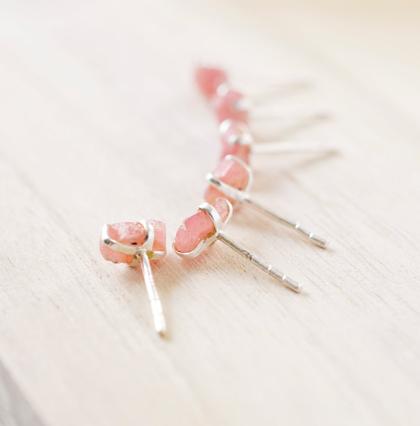 Rhodochrosite Earrings - Sterling Silver - Pink Rhodochrosite Studs - Raw Crystal Earrings - Small Stone Posts - Rhodochrosite Jewelry
