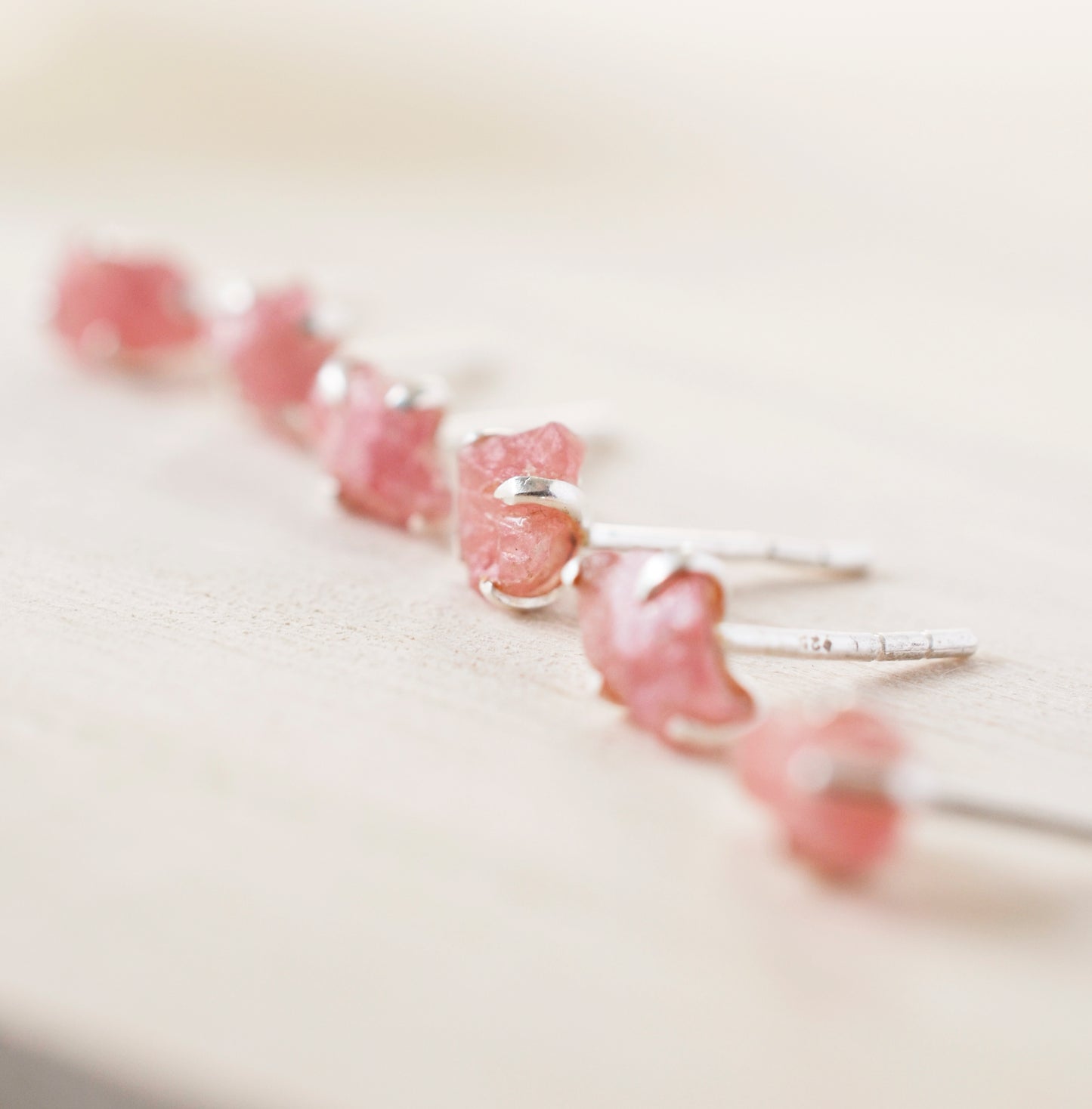 Rhodochrosite Earrings - Sterling Silver - Pink Rhodochrosite Studs - Raw Crystal Earrings - Small Stone Posts - Rhodochrosite Jewelry