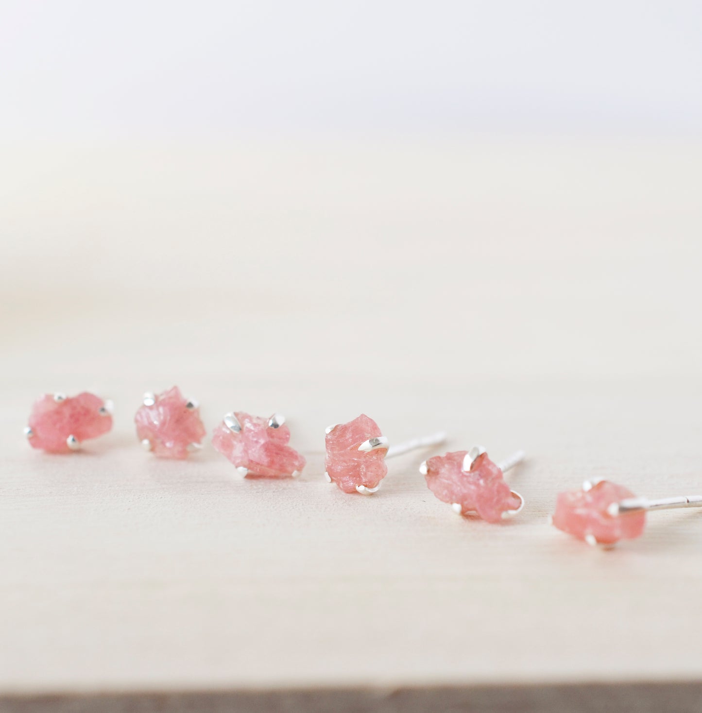 Rhodochrosite Earrings - Sterling Silver - Pink Rhodochrosite Studs - Raw Crystal Earrings - Small Stone Posts - Rhodochrosite Jewelry