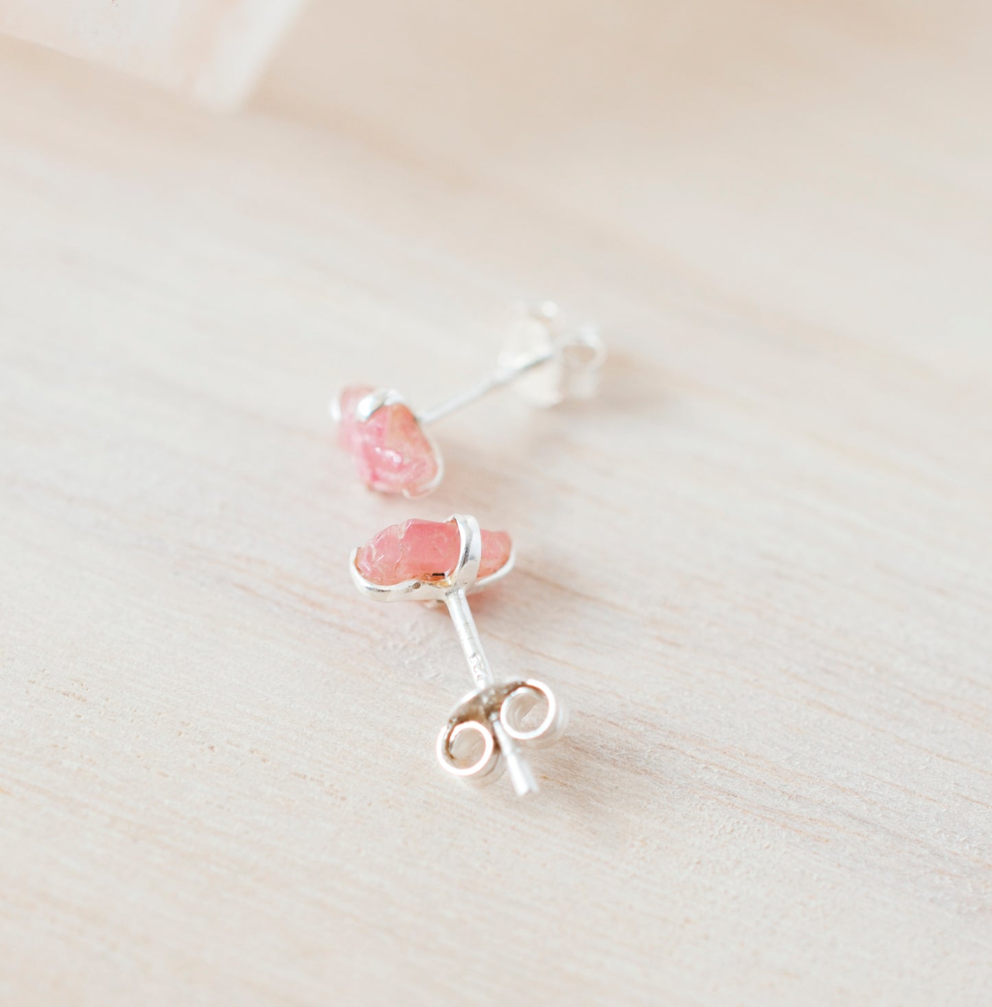 Rhodochrosite Earrings - Sterling Silver - Pink Rhodochrosite Studs - Raw Crystal Earrings - Small Stone Posts - Rhodochrosite Jewelry