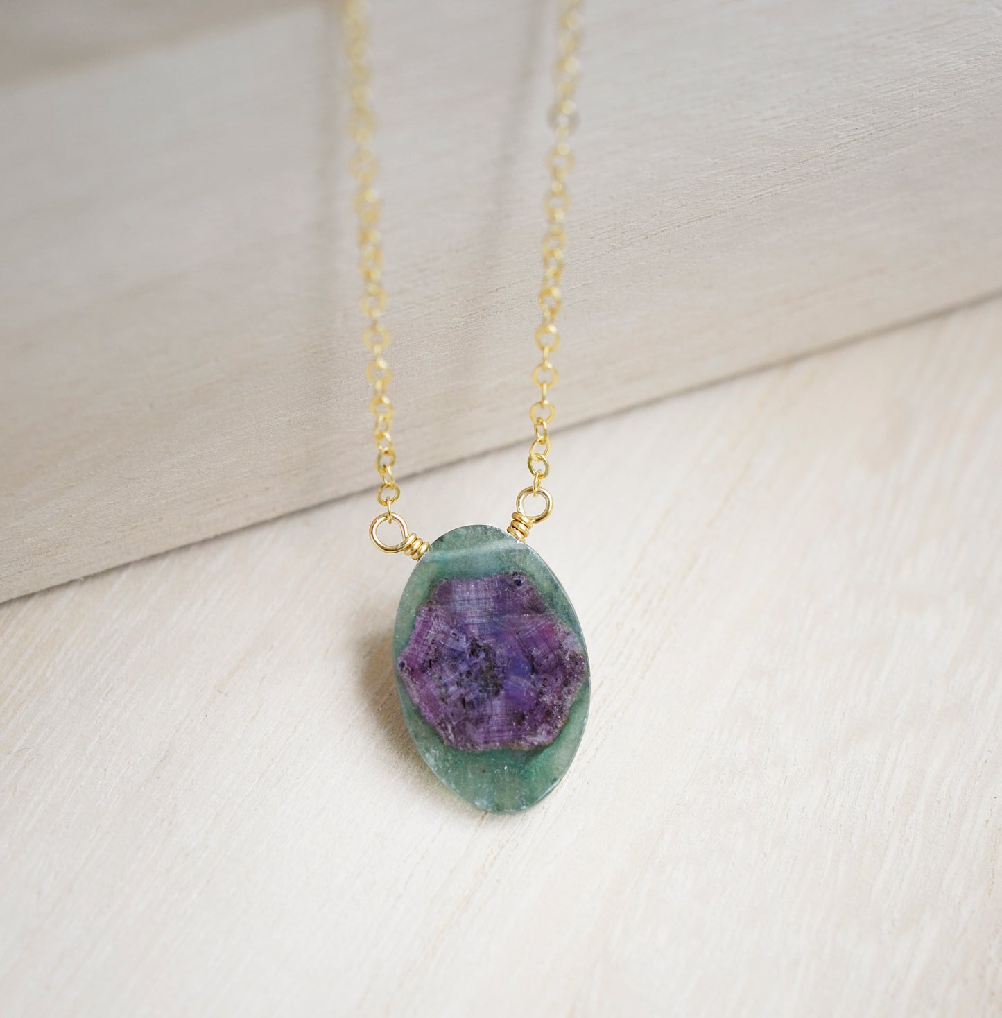 Natural Ruby in Green Kyanite Necklace