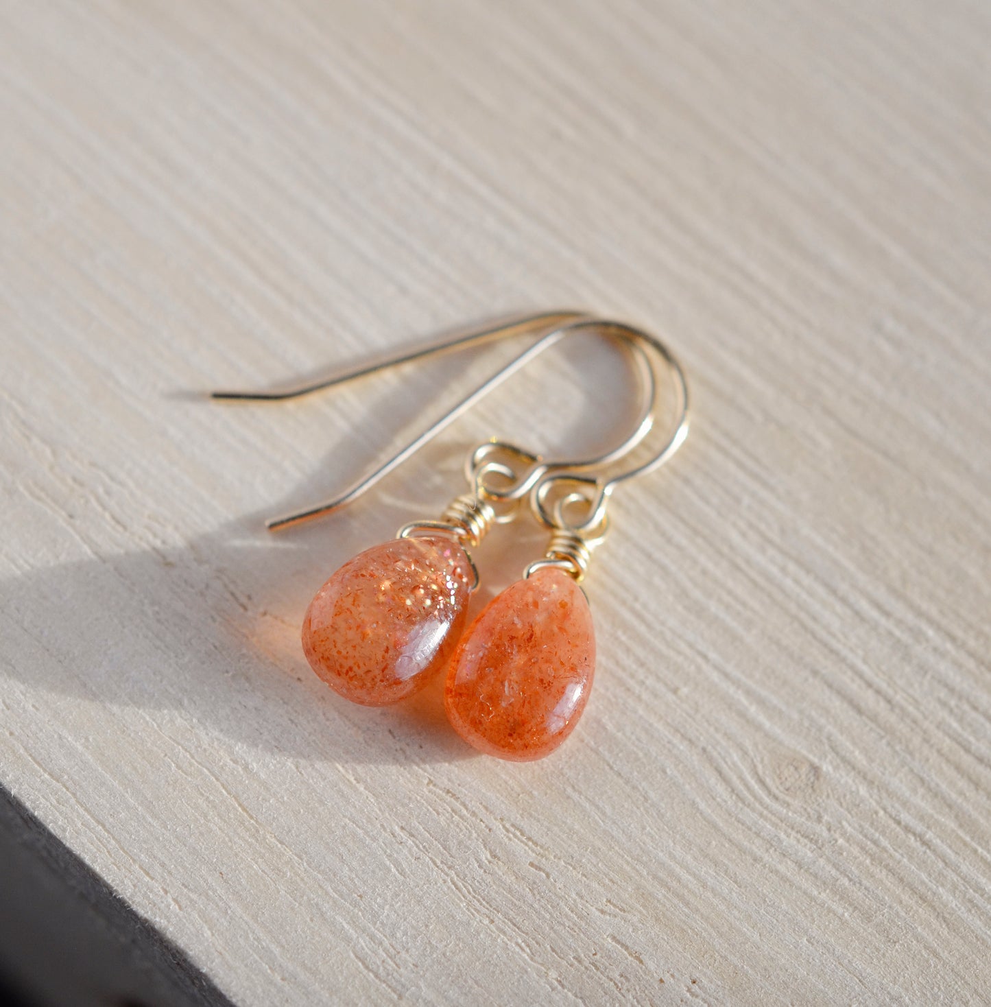 Sunstone Earrings, Orange Dangle Stone, Sunstone Jewelry