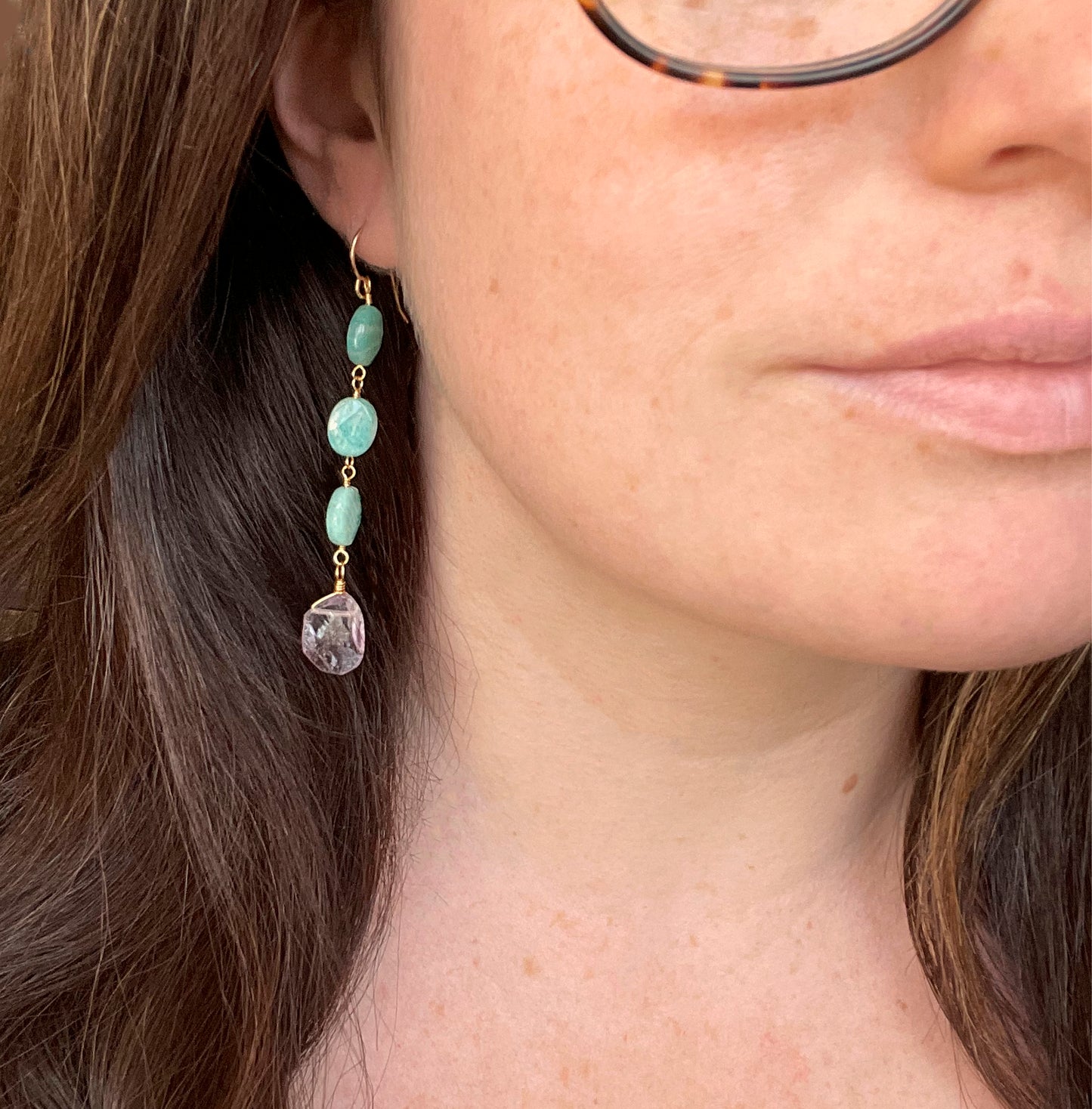 Amazonite and Amethyst Dangle Earrings in Sterling Silver or 14k Gold Filled