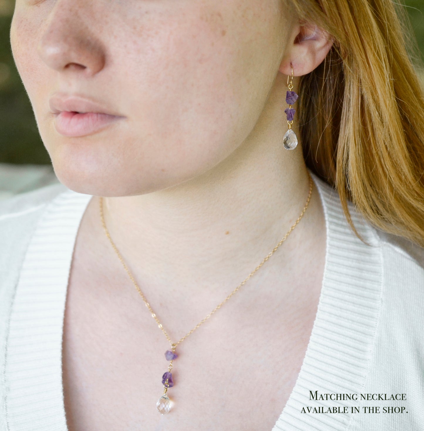Raw Amethyst and Crystal Quartz Earrings