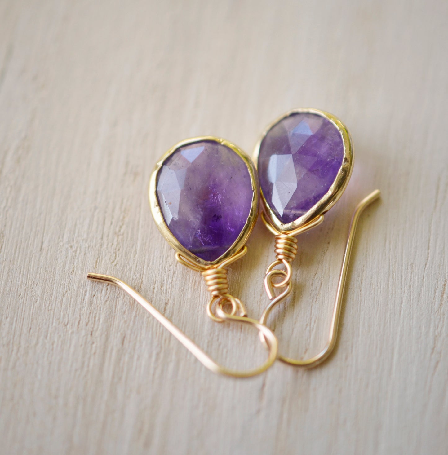 Natural Purple Amethyst Teardrop Earrings