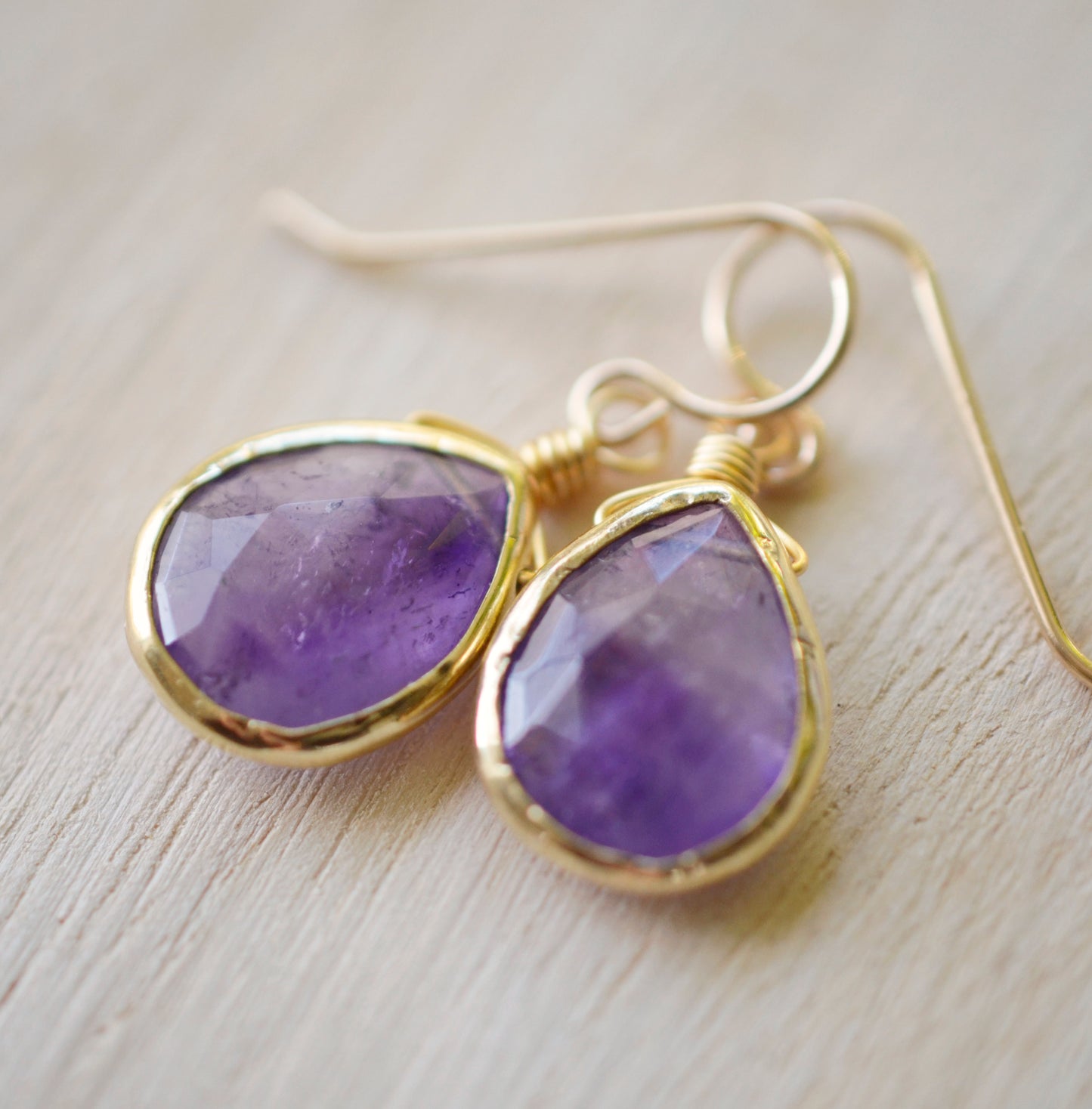Natural Purple Amethyst Teardrop Earrings