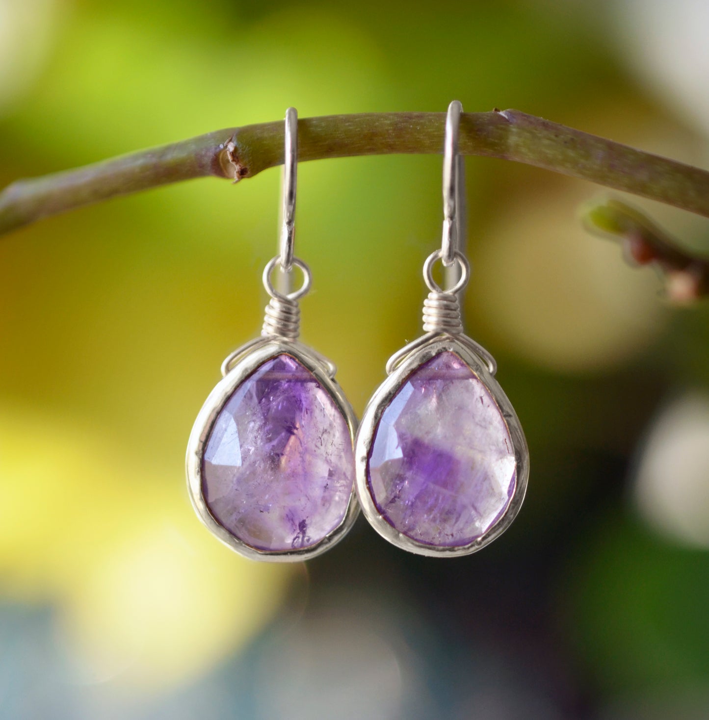 Natural Purple Amethyst Teardrop Earrings