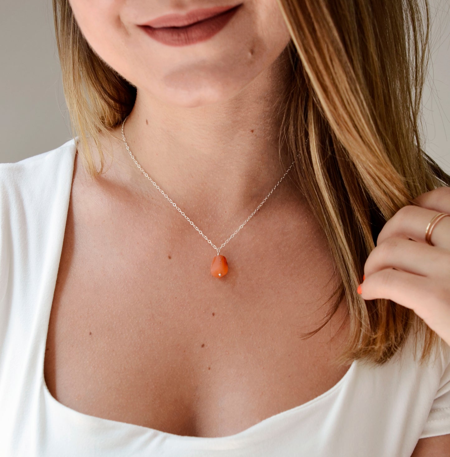 Raw Carnelian Necklace in Sterling Silver or 14k Gold Filled