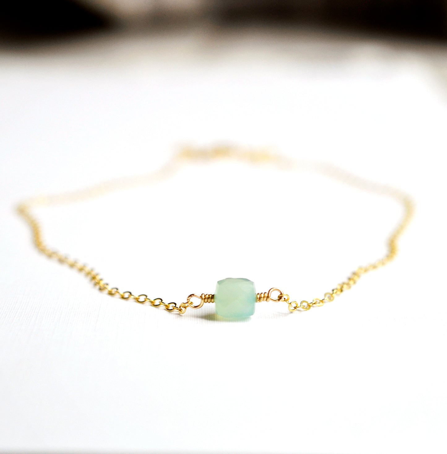 Aqua Chalcedony Cubic Necklace