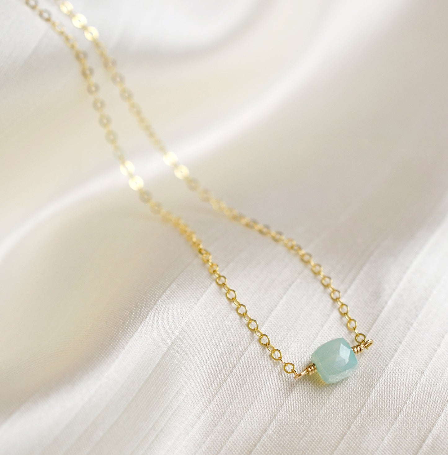 Aqua Chalcedony Cubic Necklace