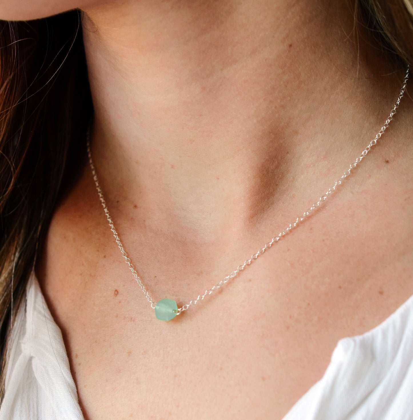Aqua Blue Chalcedony Necklace, Cube Shape, Sterling Silver or 14k Gold Filled