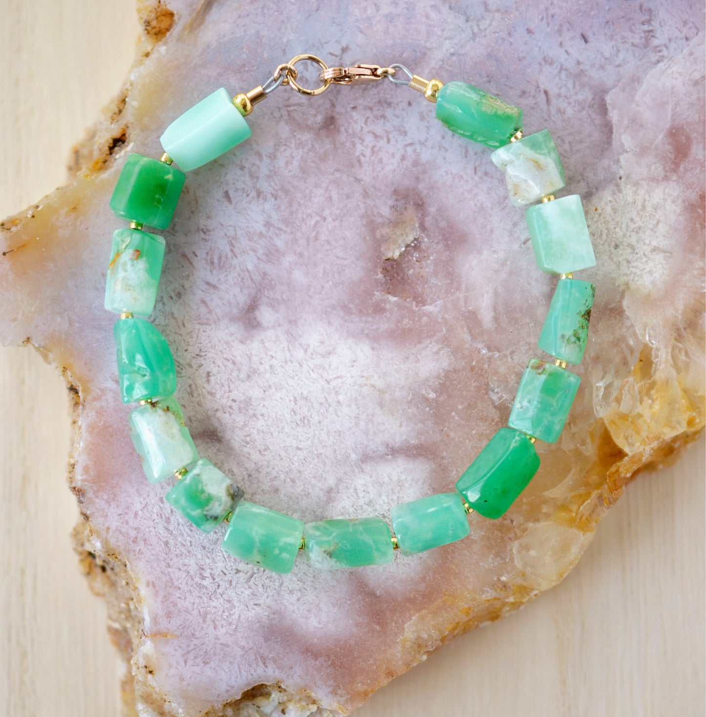 Green Chrysoprase Bracelet, Sterling Silver or 14k Gold Filled