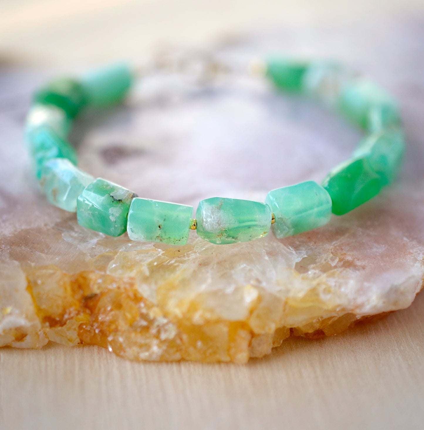 Green Chrysoprase Bracelet, Sterling Silver or 14k Gold Filled