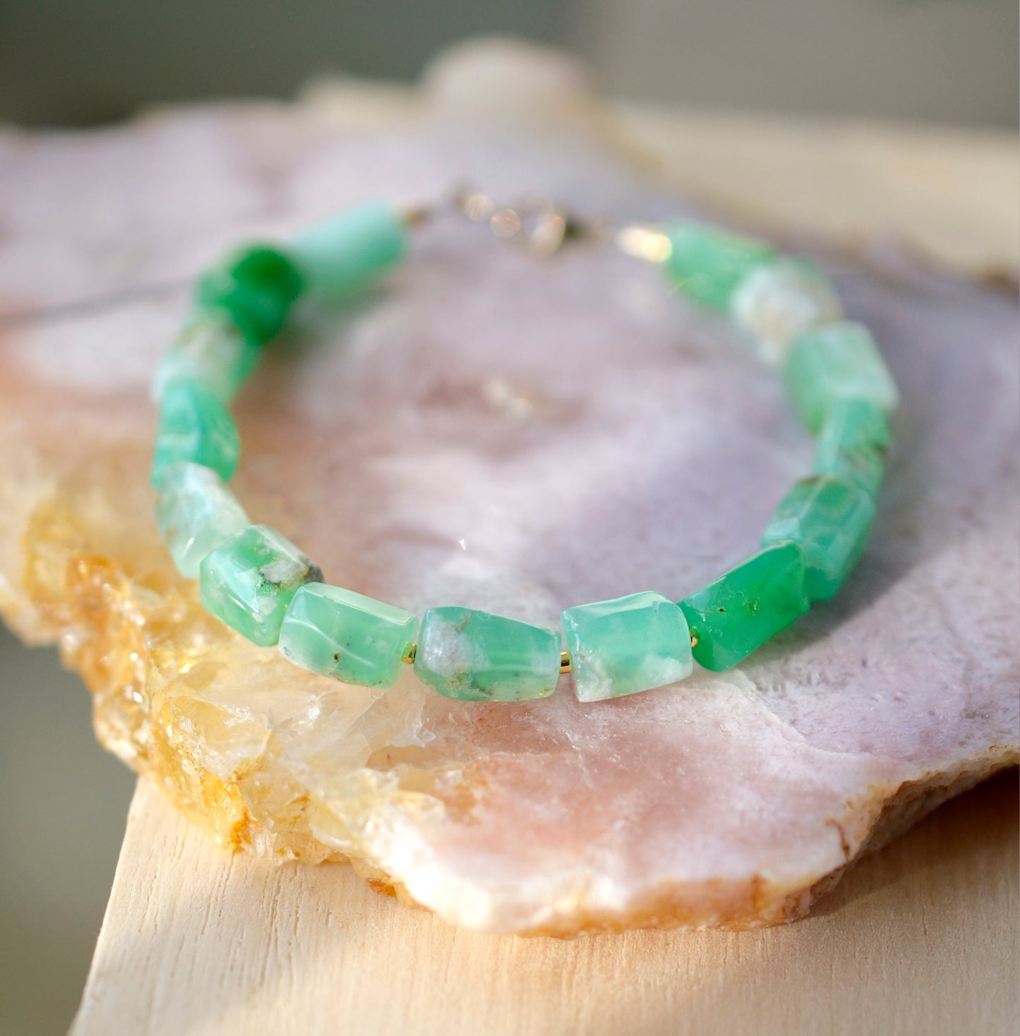 Green Chrysoprase Bracelet, Sterling Silver or 14k Gold Filled