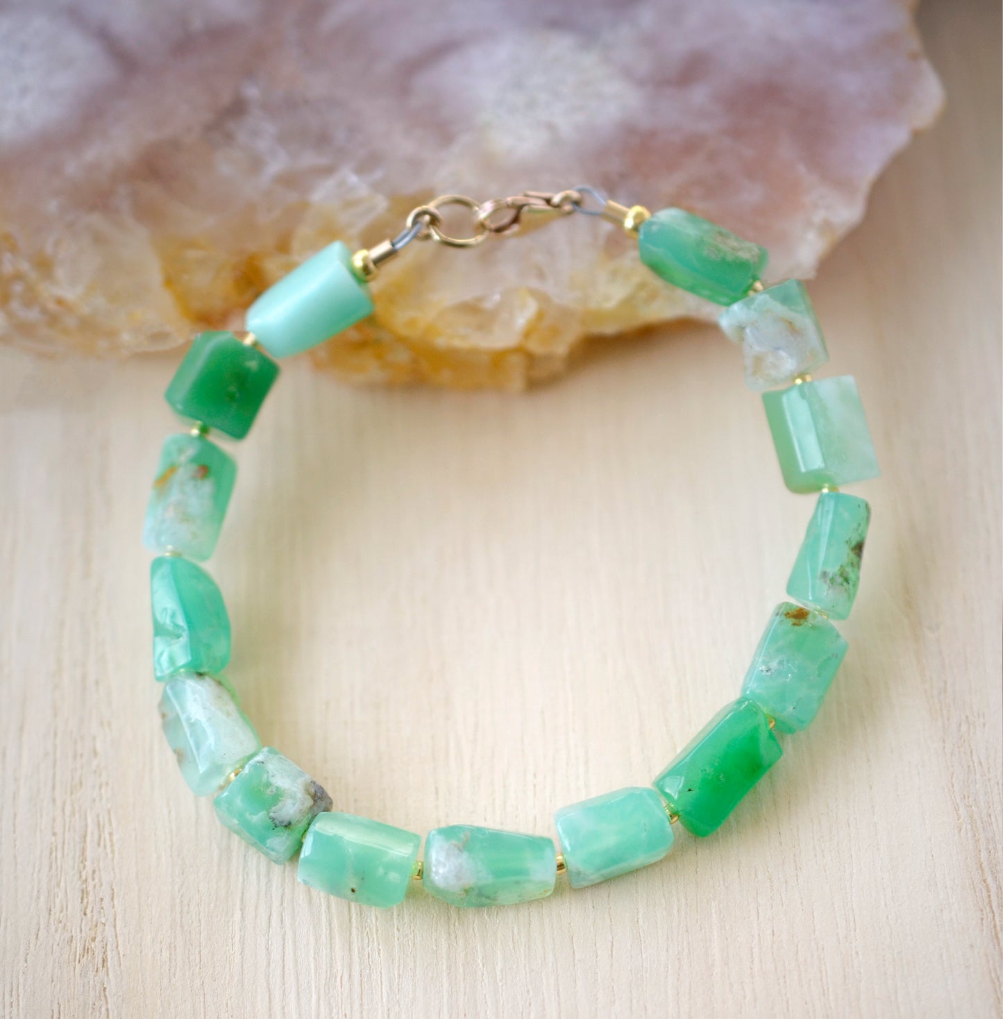 Green Chrysoprase Bracelet, Sterling Silver or 14k Gold Filled