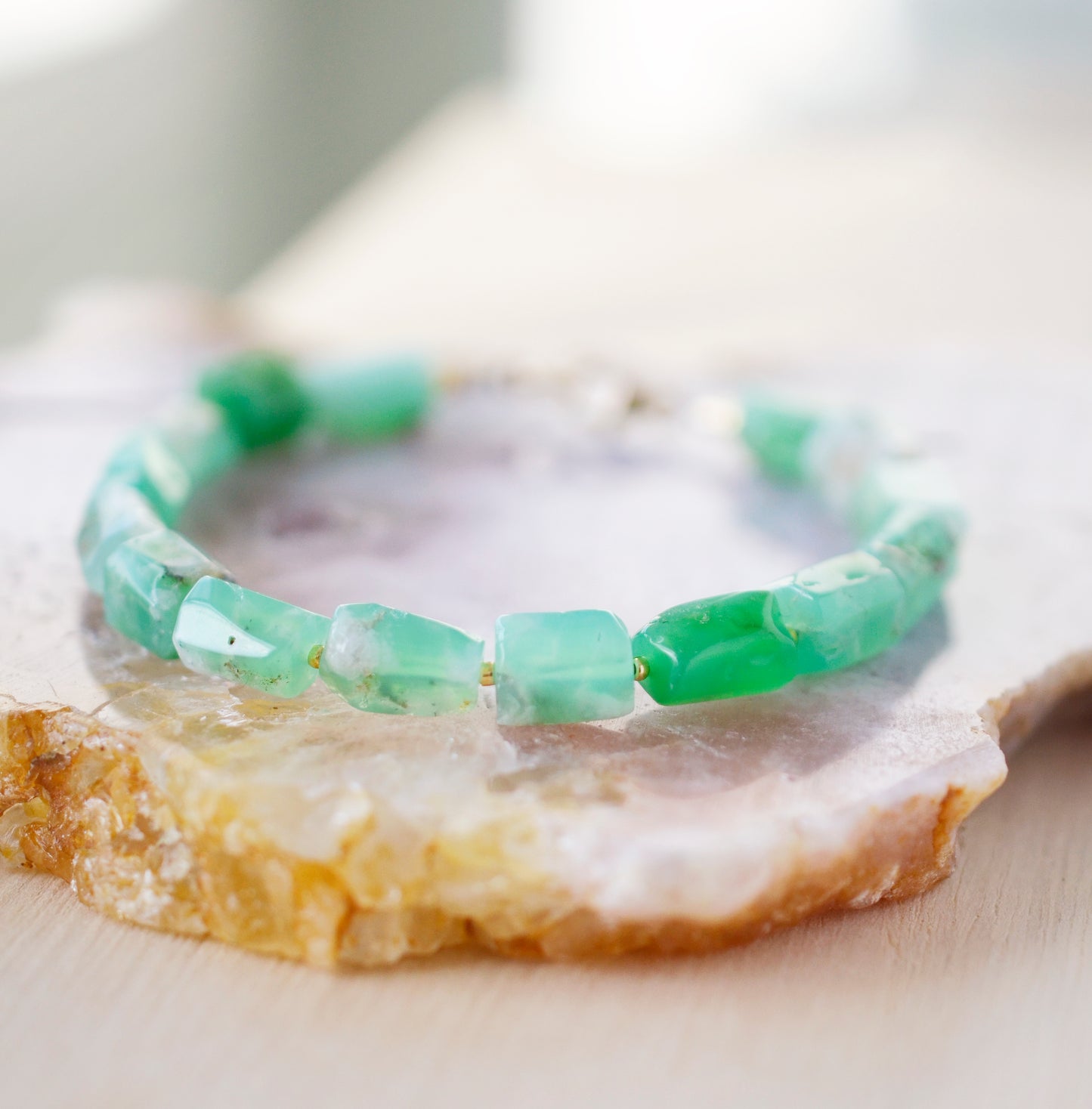 Green Chrysoprase Bracelet, Sterling Silver or 14k Gold Filled