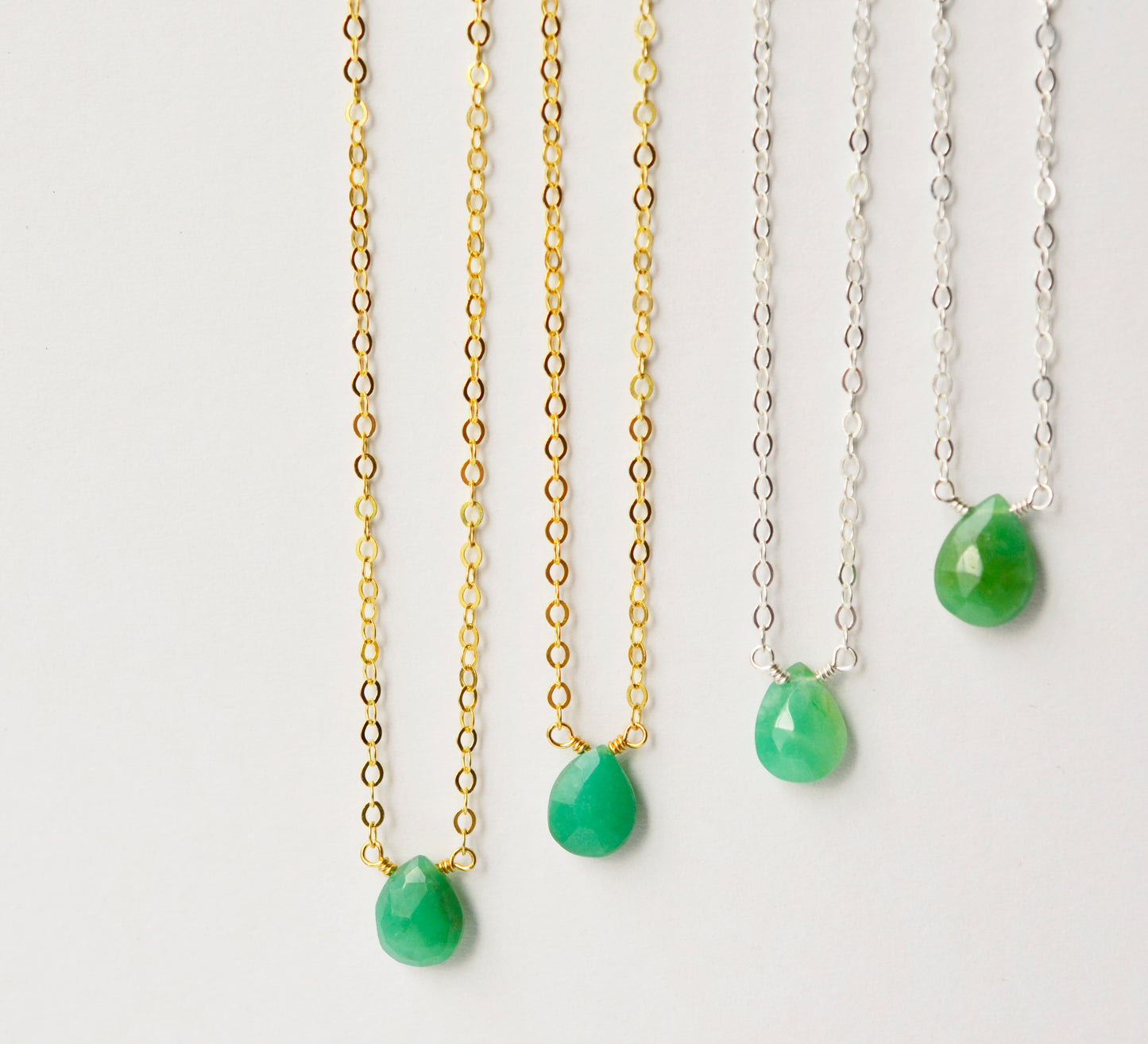 Chrysoprase necklace, green crystal pendant, chrysoprase jewelry, gold, sterling silver, crystal