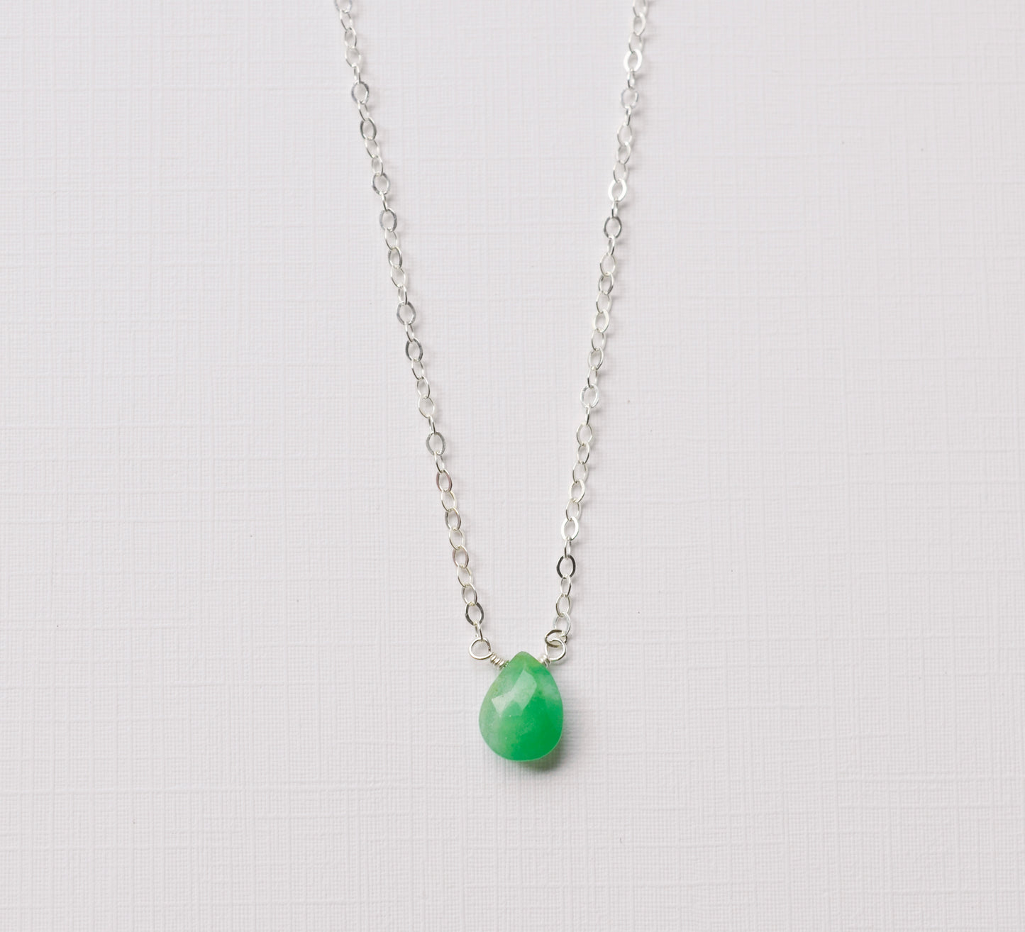 Chrysoprase necklace, green crystal pendant, chrysoprase jewelry, gold, sterling silver, crystal